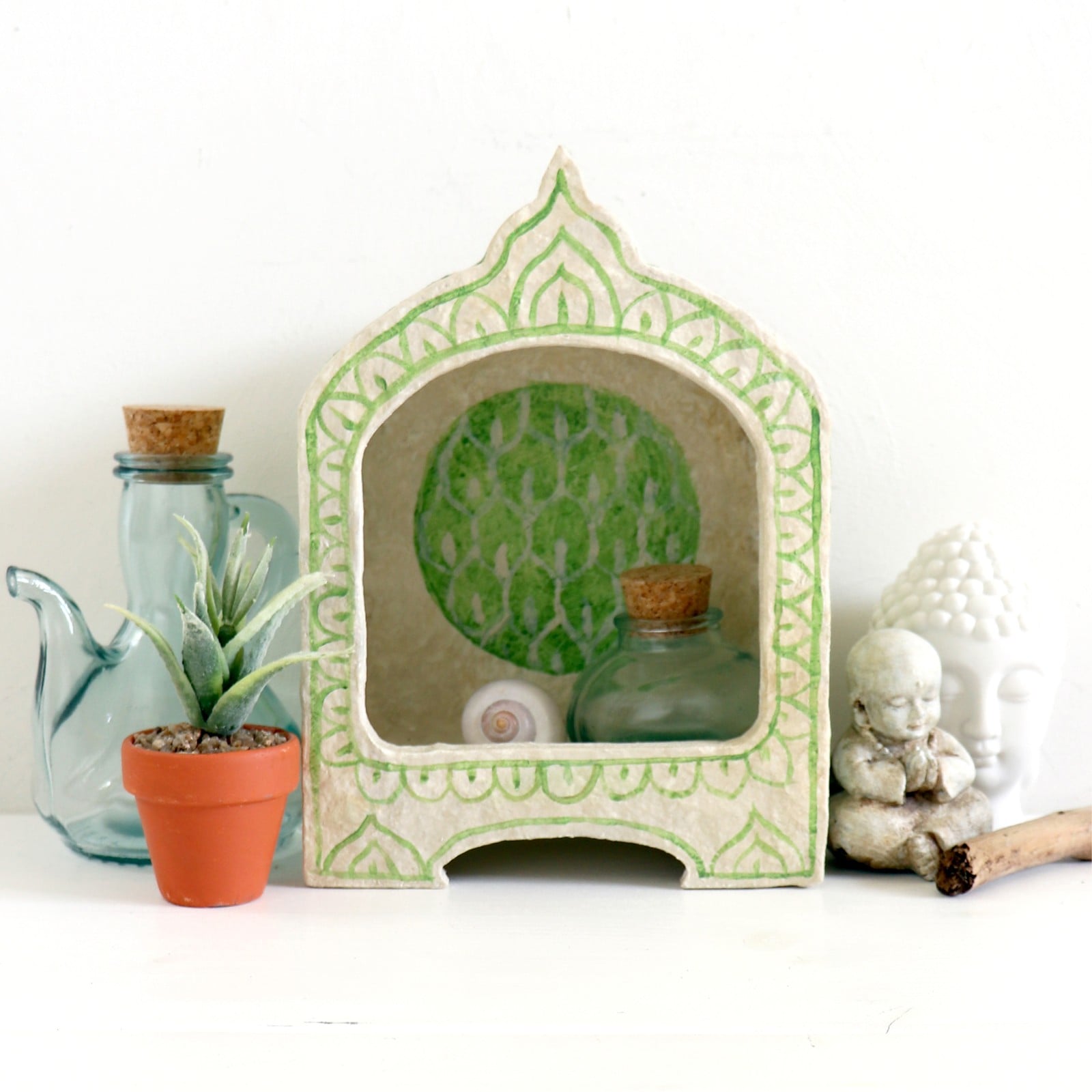 Herinneringskastje Altaarkastje Groen Beige met patroon