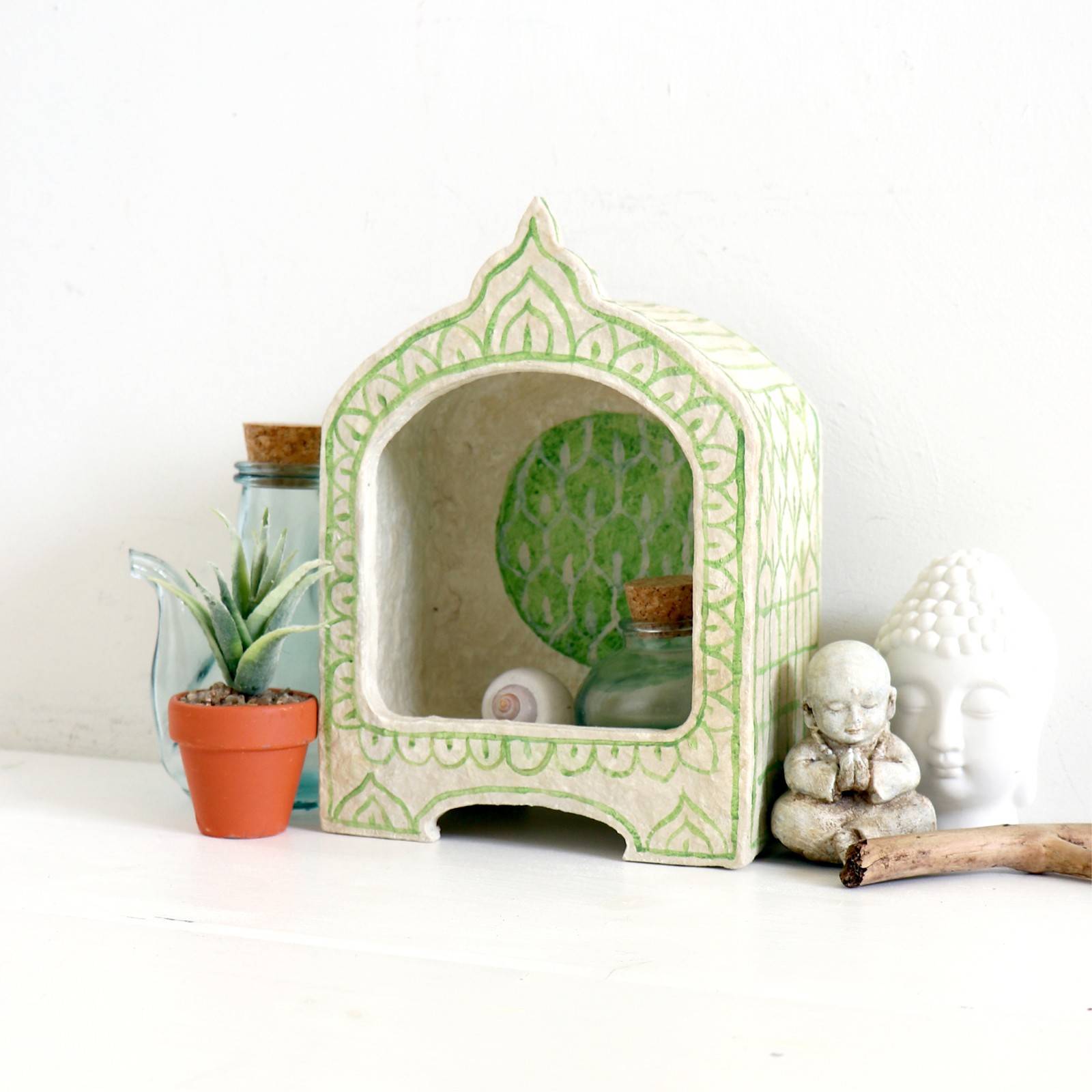 Herinneringskastje Altaarkastje Groen Beige met patroon