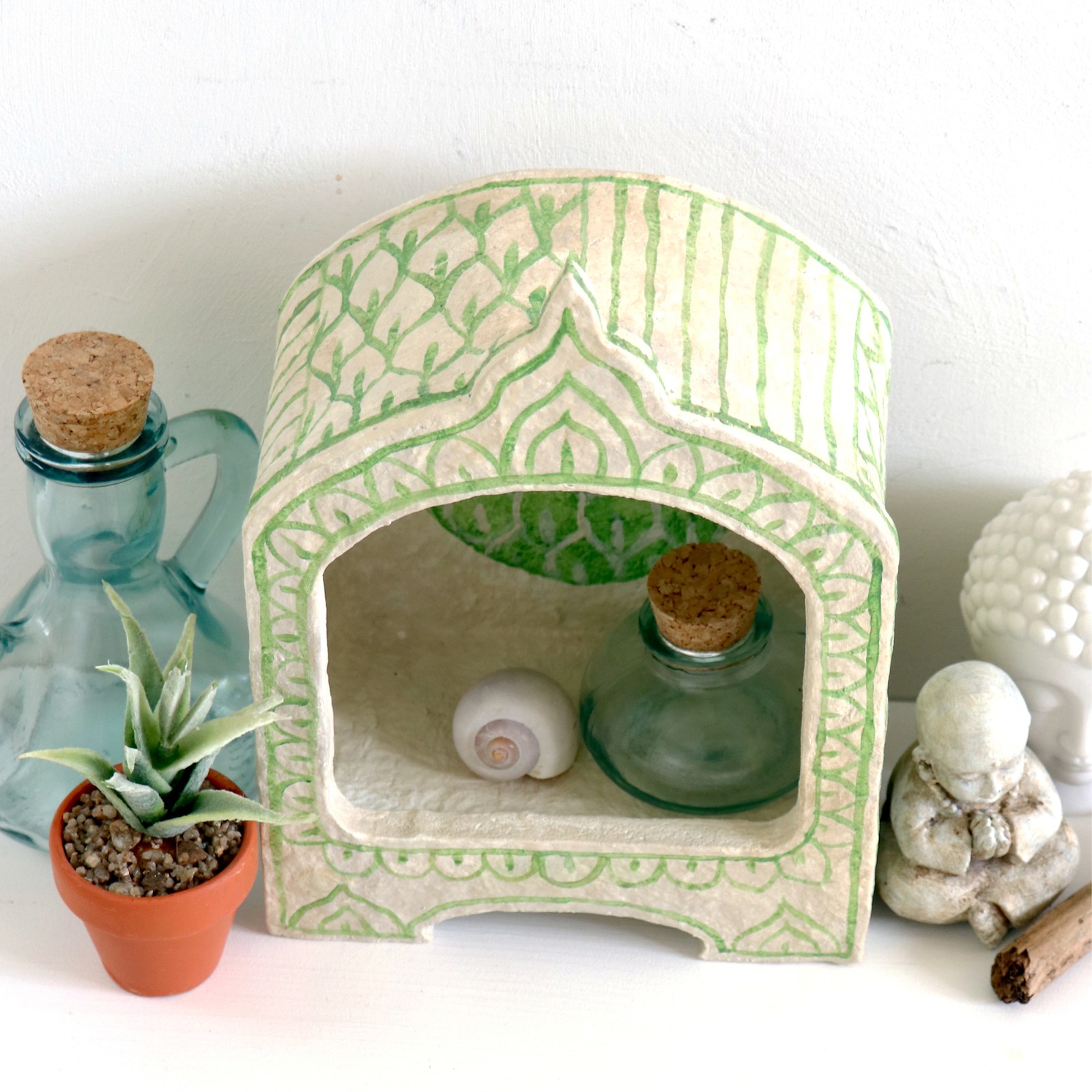 Herinneringskastje Altaarkastje Groen Beige met patroon