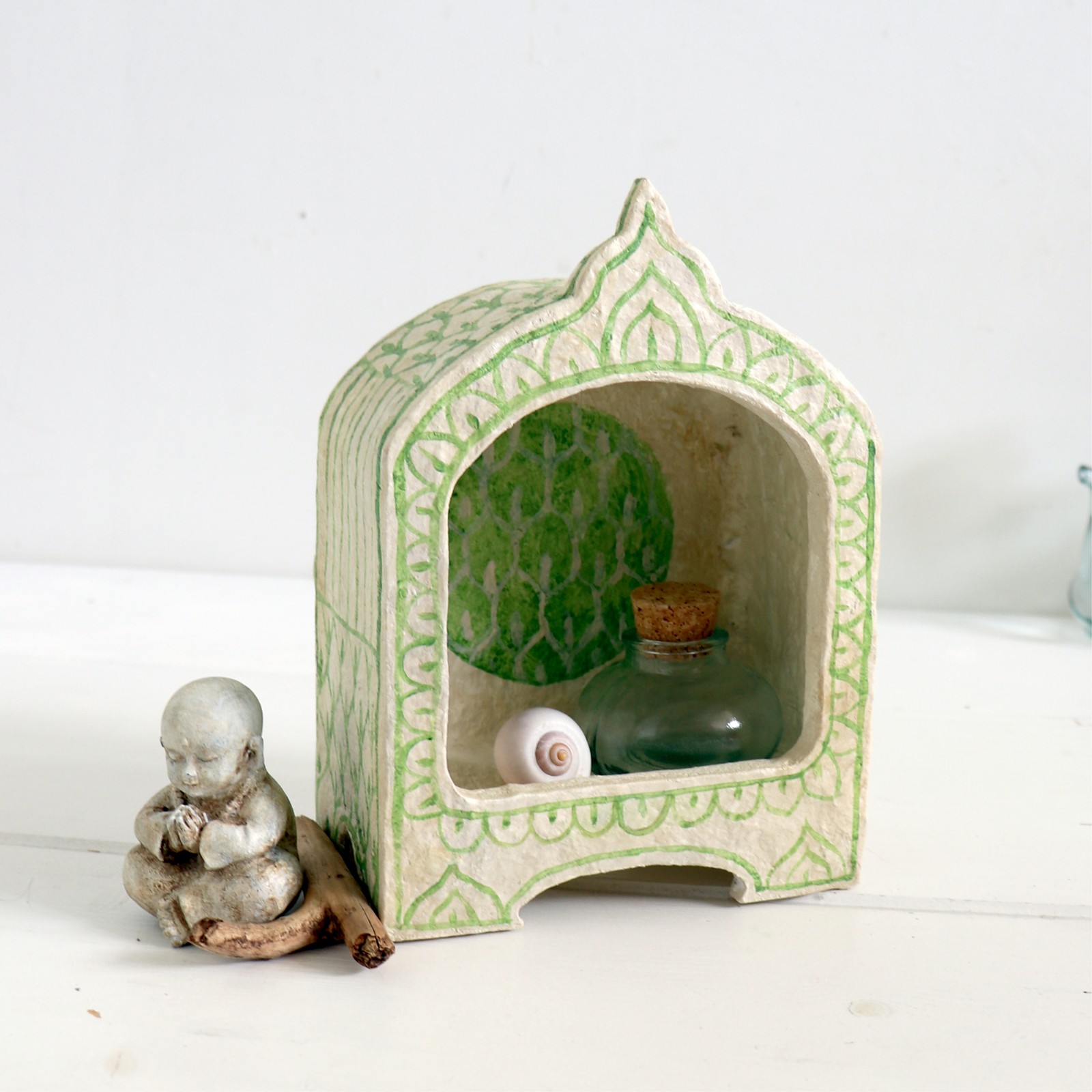 Herinneringskastje Altaarkastje Groen Beige met patroon