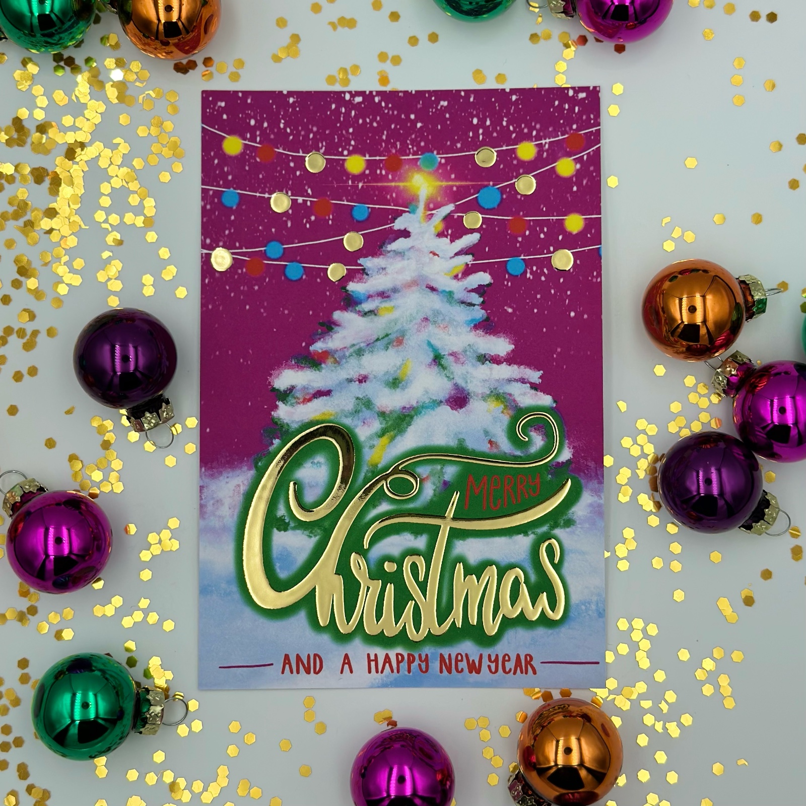 Kerstkaart "Merry Christmas and a happy new year"