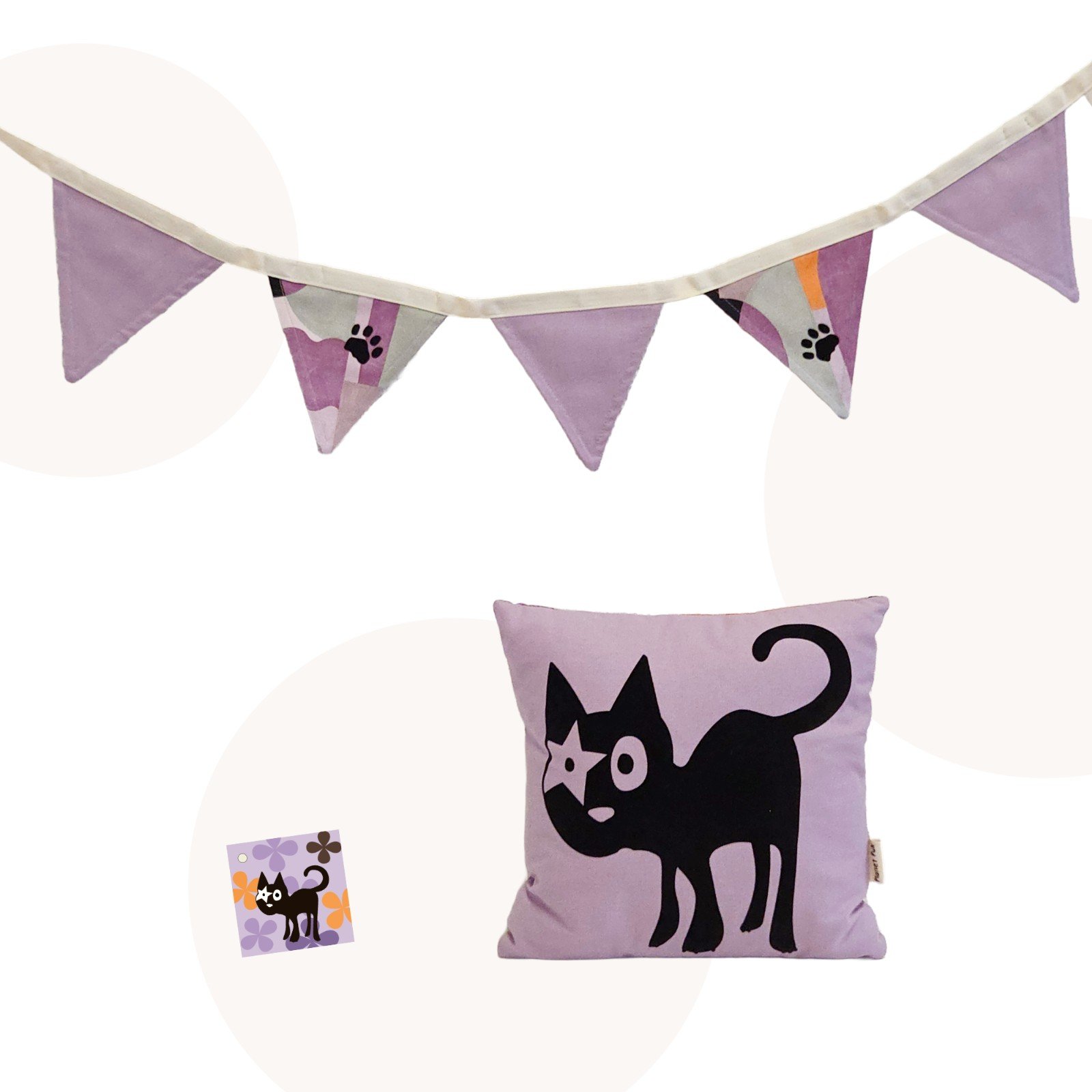2 delige set kinderkamer accessoires met Hoshi de Kat en gratis cadeaukaartje | Lila
