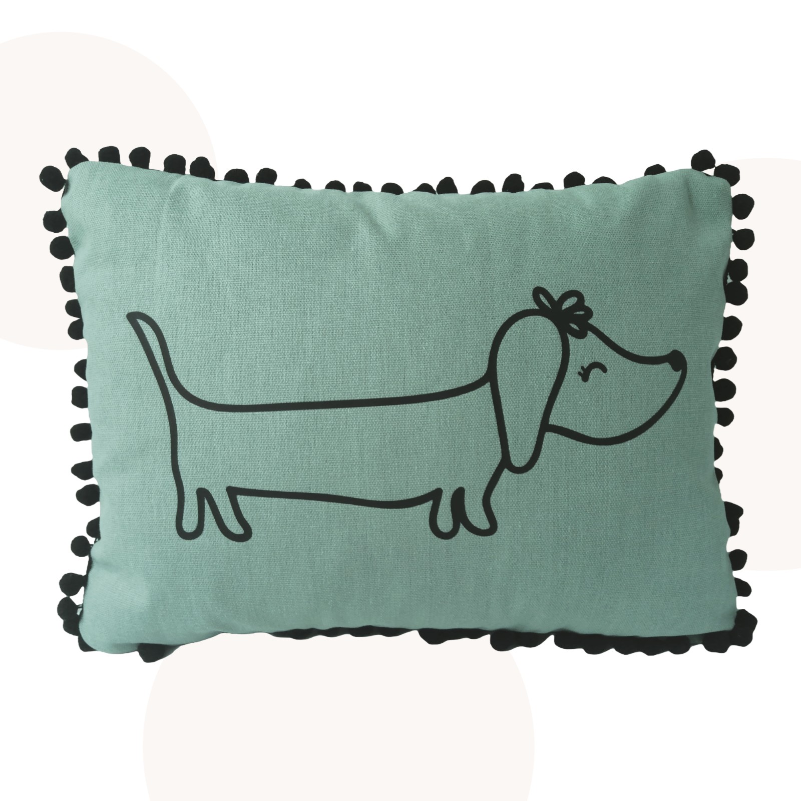 Handgemaakt Teckel kussen met pompoms - Lotje