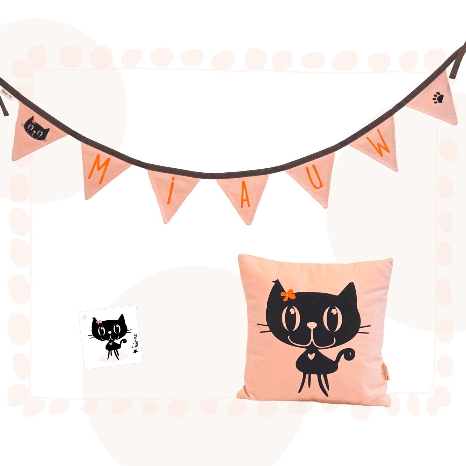 Handgemaakte Decoratie- / Cadeauset Mimi De Poes | 2 delig | Peach