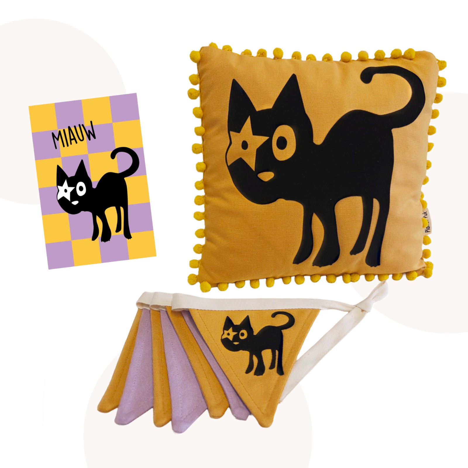 Handgemaakte decoratie-/ cadeauset met Hoshi de Kat | 2-delig met gra… - 98357 Handgemaakte kinderkamer decoratie-/ cadeauset met Hoshi de Kat | 2-delig met gratis kaart!