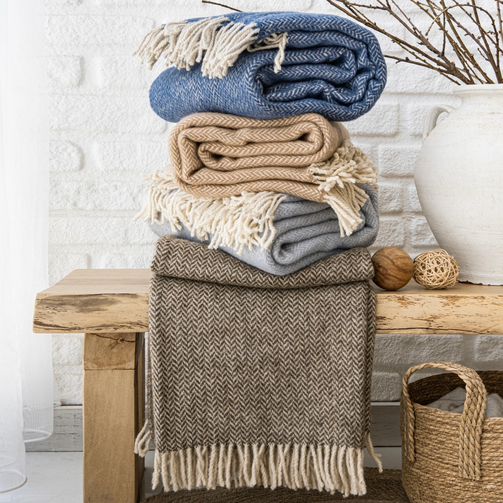 Ladira 100% Wol Plaid – Beige – 130×170 cm - 99611 Ladira 100% Wol Plaid – Beige – 130×170 cm