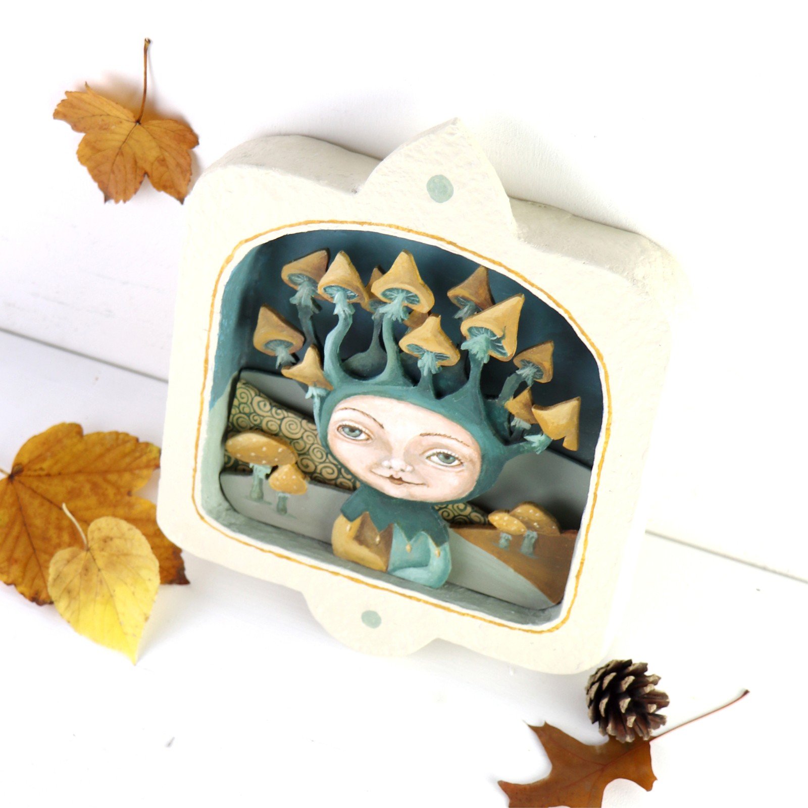 Muur Diorama met Fantasie Figuur Paddenstoelen in Warme Aardtinten 3D… - 99413 Muur Diorama met Fantasie Figuur Paddenstoelen in Warme Aardtinten 3D effect