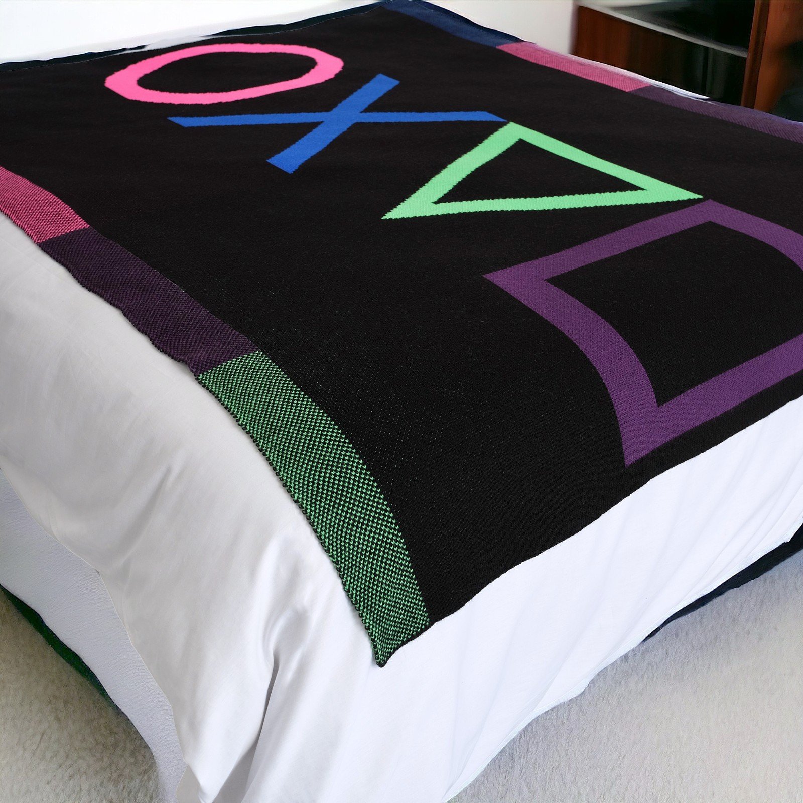 Trimita Game Deken | Gamer at Play Plaid – Controller Print – Sym… - 99582 Game Deken | Gamer at Play Plaid – Neon Symbol – 130×170 cm