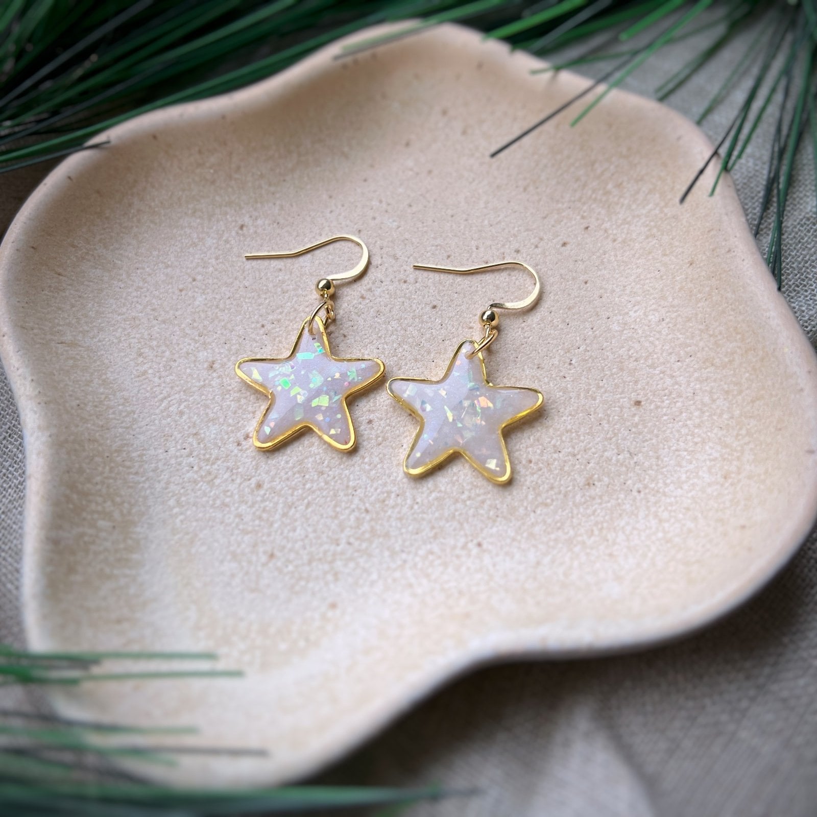 Witte ster oorbellen kerst