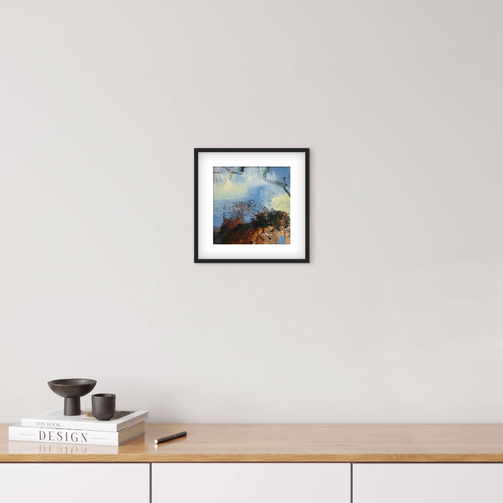 Abstract Schilderij Oranje & Zwart – Acryl op Hout 32x32cm – ‘Burnt Horizon’