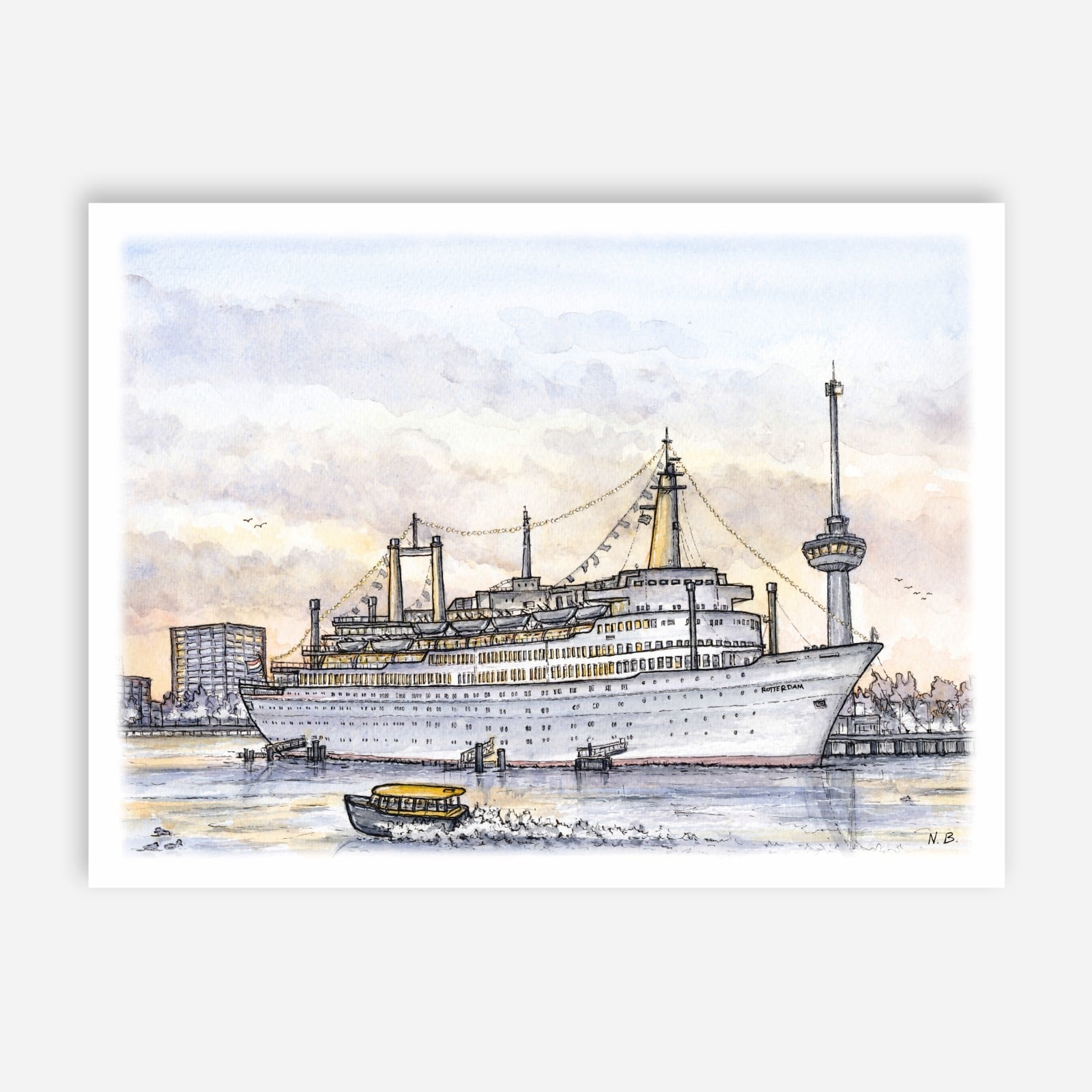 Aquarel Stoomschip Rotterdam - 106032 Aquarel Stoomschip Rotterdam