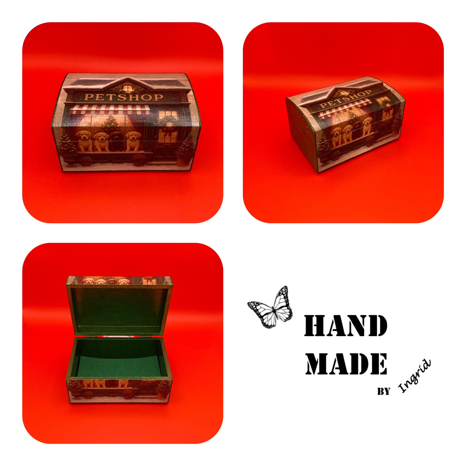 Bamboe kistje ‘Dierenwinkel in Kerstsfeer’ - 101122 Bamboe sieradendoos ‘Dierenwinkel in Kerstsfeer’