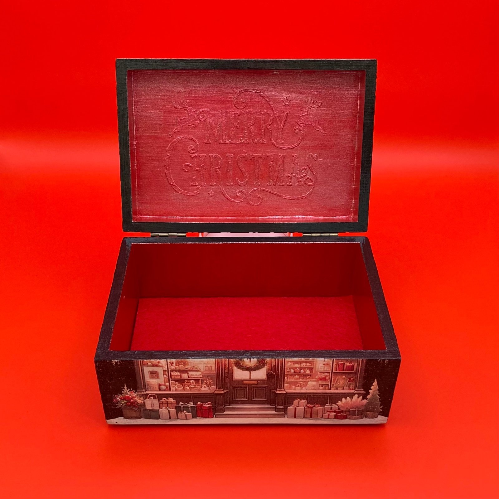 Bamboe sieradendoos ‘Cadeauwinkeltje in Kerstsfeer’