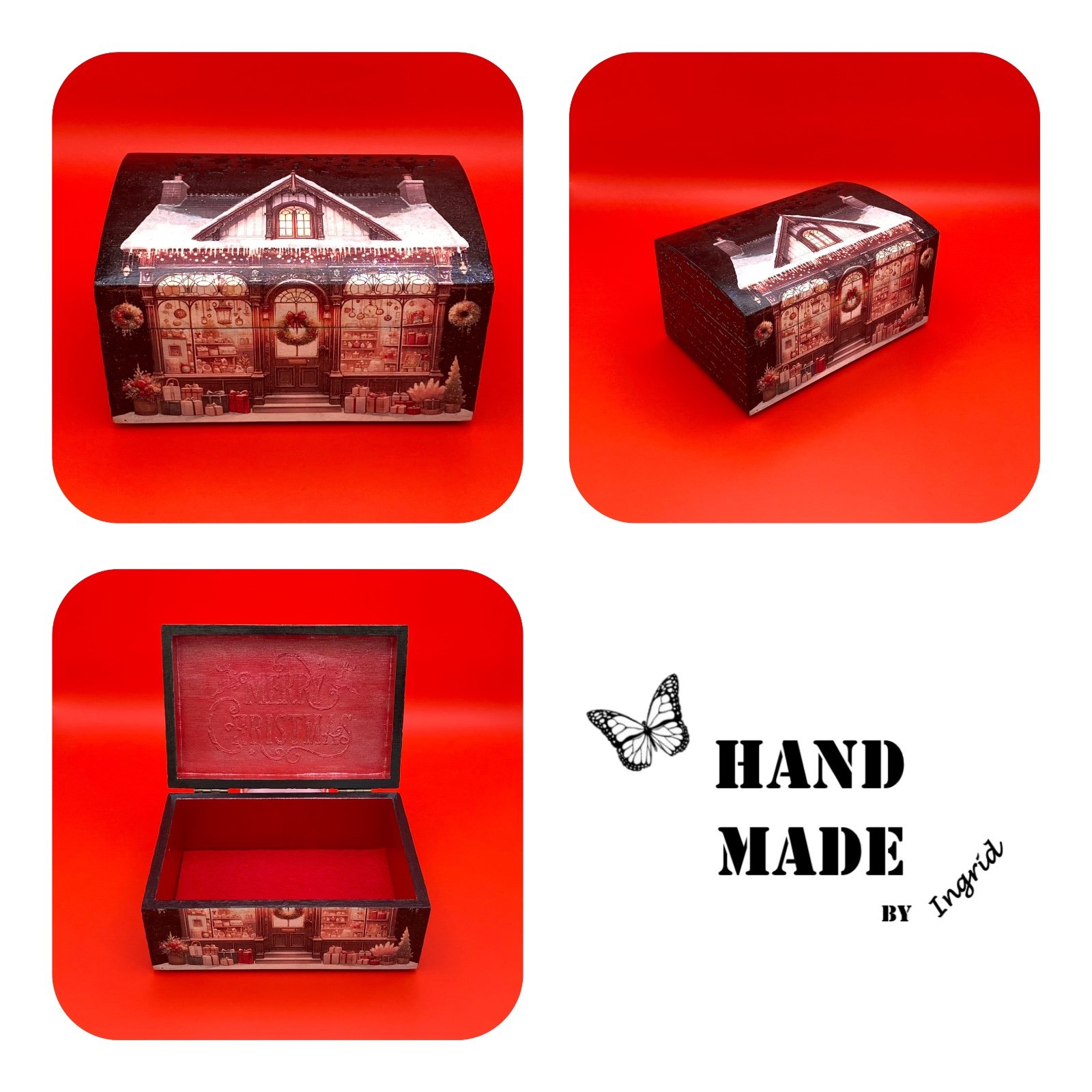 Bamboe sieradendoos ‘Cadeauwinkeltje in Kerstsfeer’