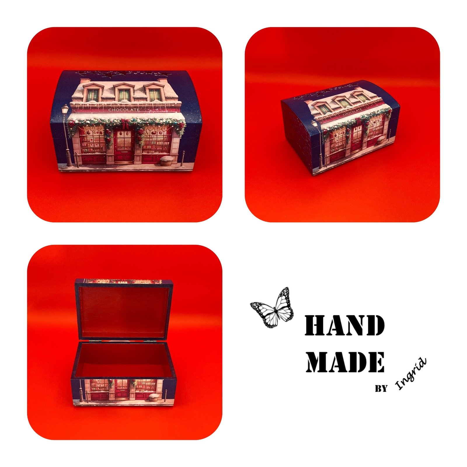 Bamboe sieradendoos ‘Chocolaterie in Kerstsfeer’