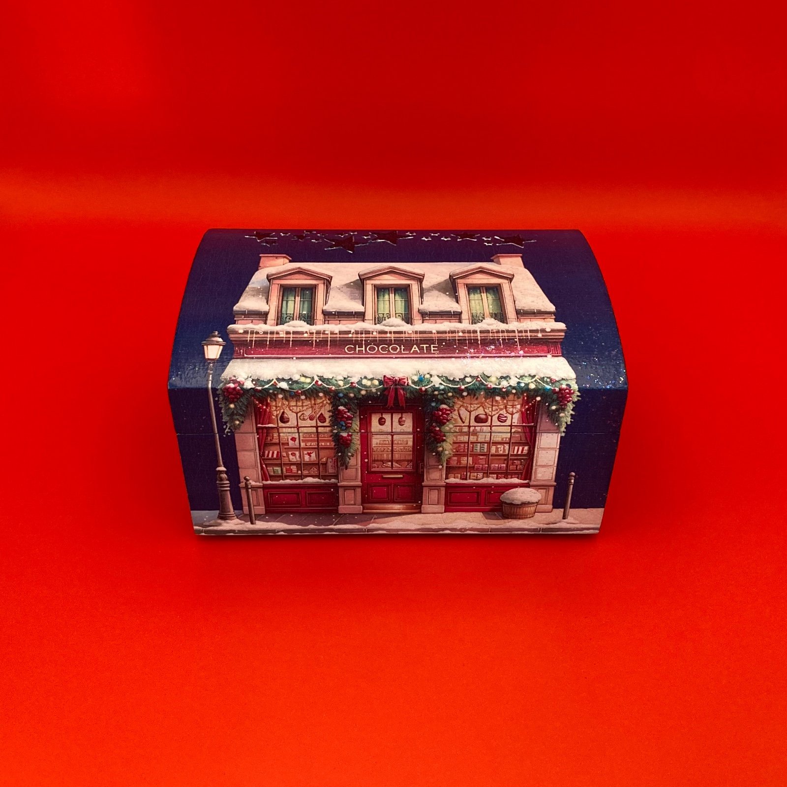 Bamboe sieradendoos ‘Chocolaterie in Kerstsfeer’