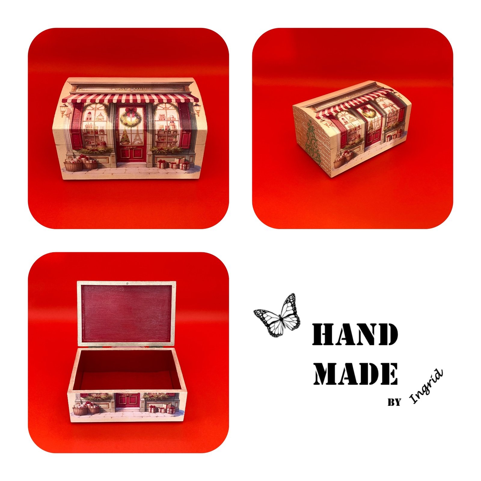 Bamboe sieradendoos ‘Hobbywinkeltje in Kerstsfeer’