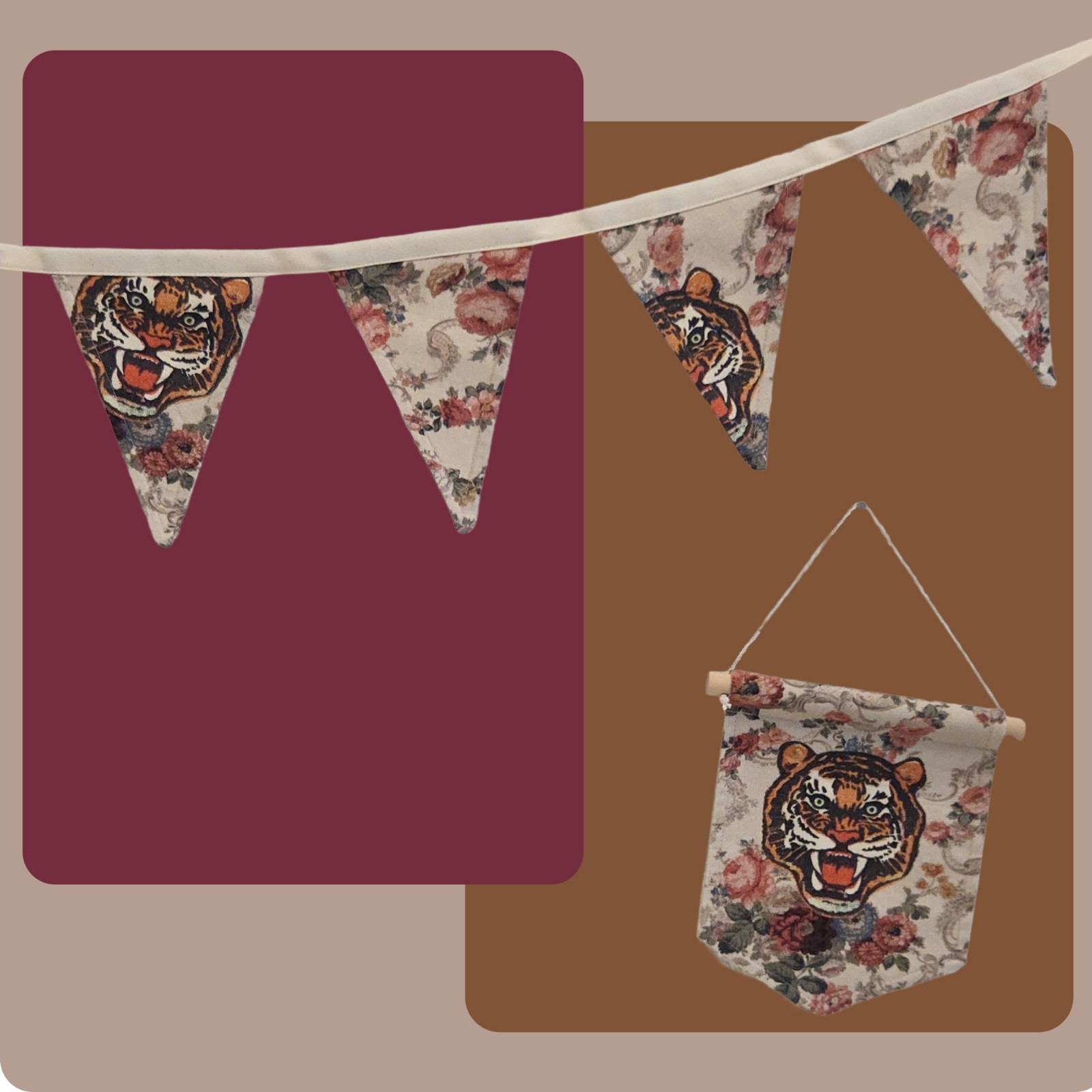 Decoratieset Vlaggenlijn + Vaantje | Tijger / Bloemenprint