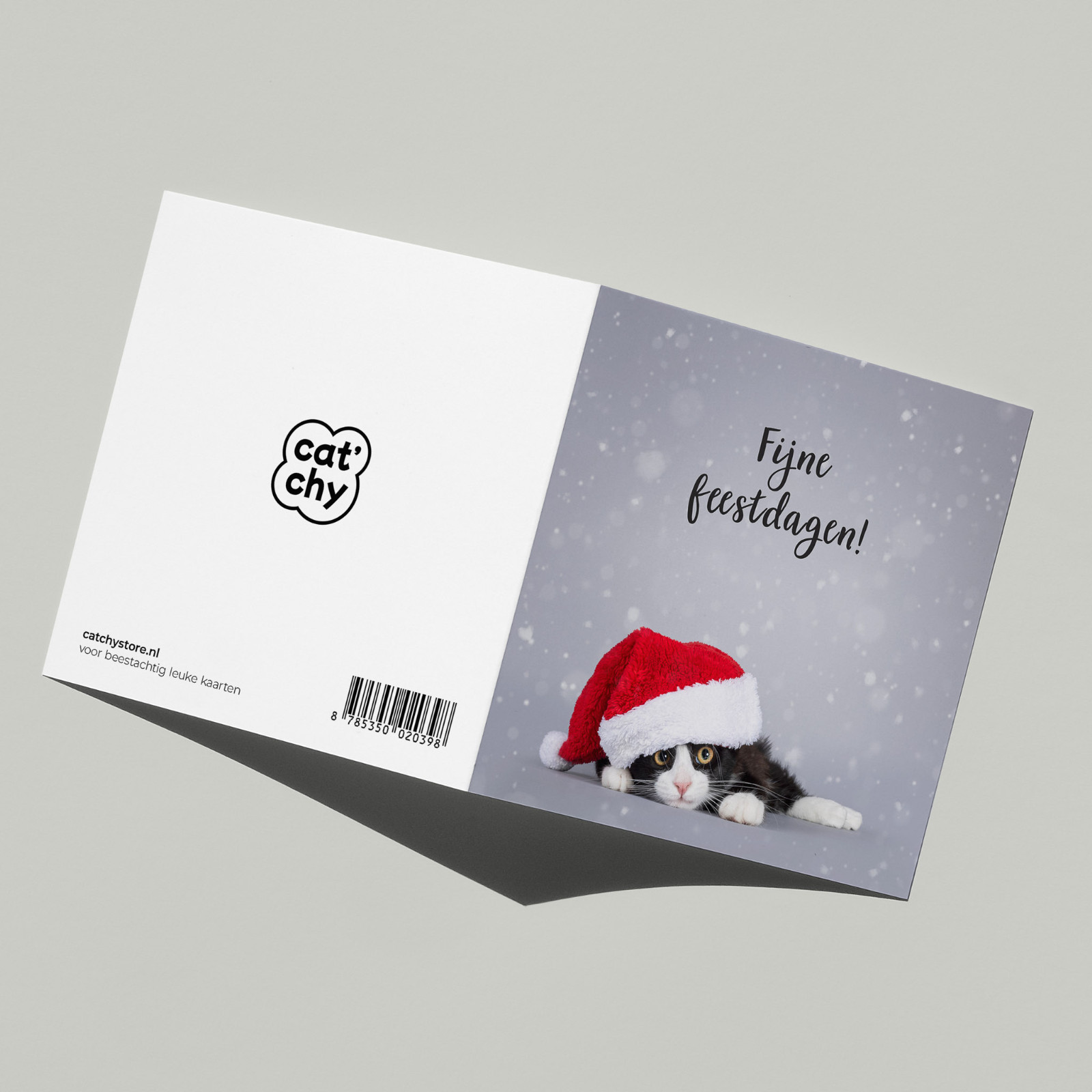 Fijne feestdagen kaart met poes - 103011 Fijne feestdagen kaart met poes