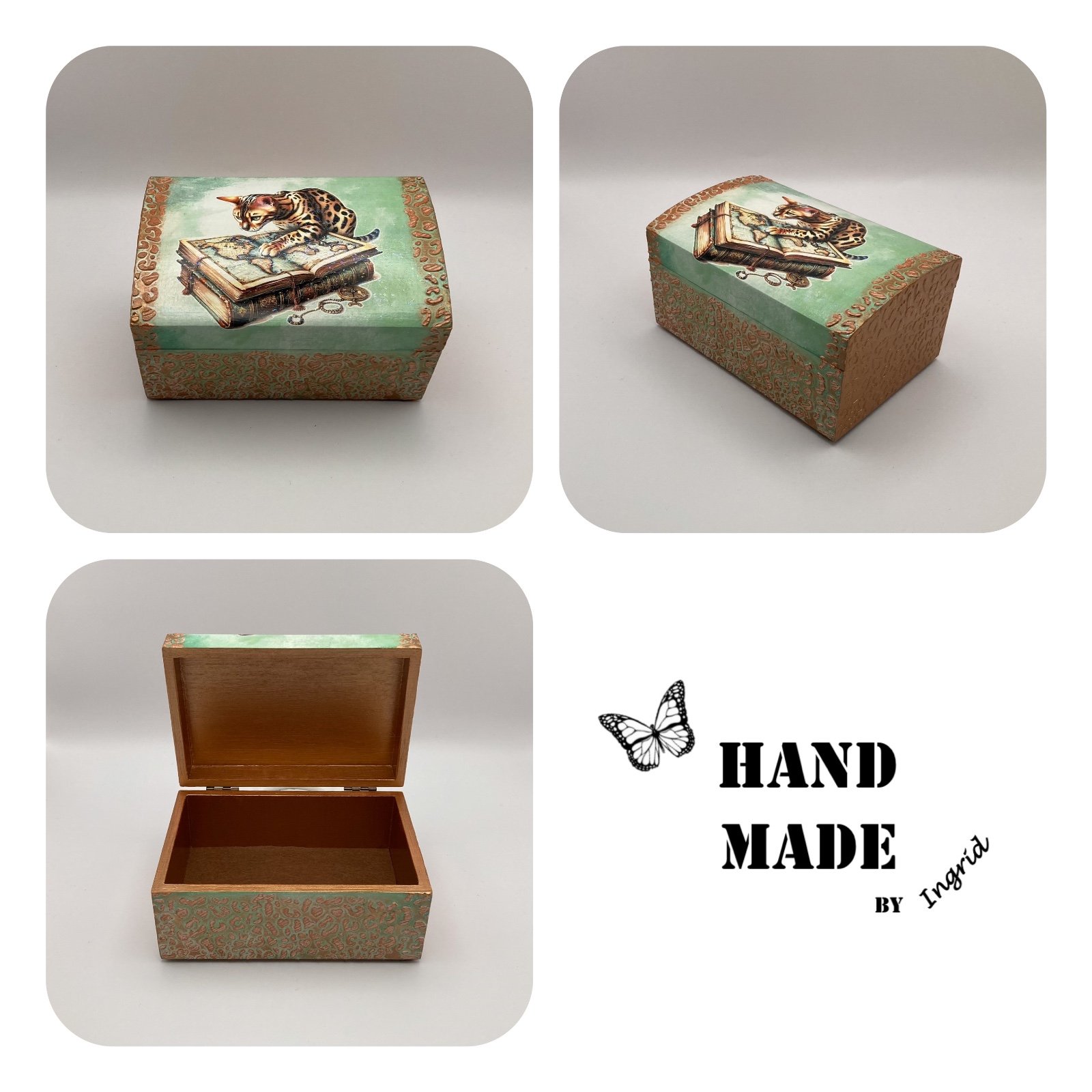 Handgedecoreerde sieradendoos ‘Meow Around The World’