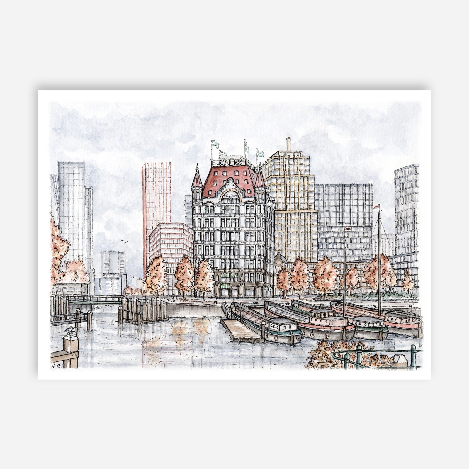 Het Witte Huis Rotterdam - 102276 Aquarel Het Witte Huis Rotterdam