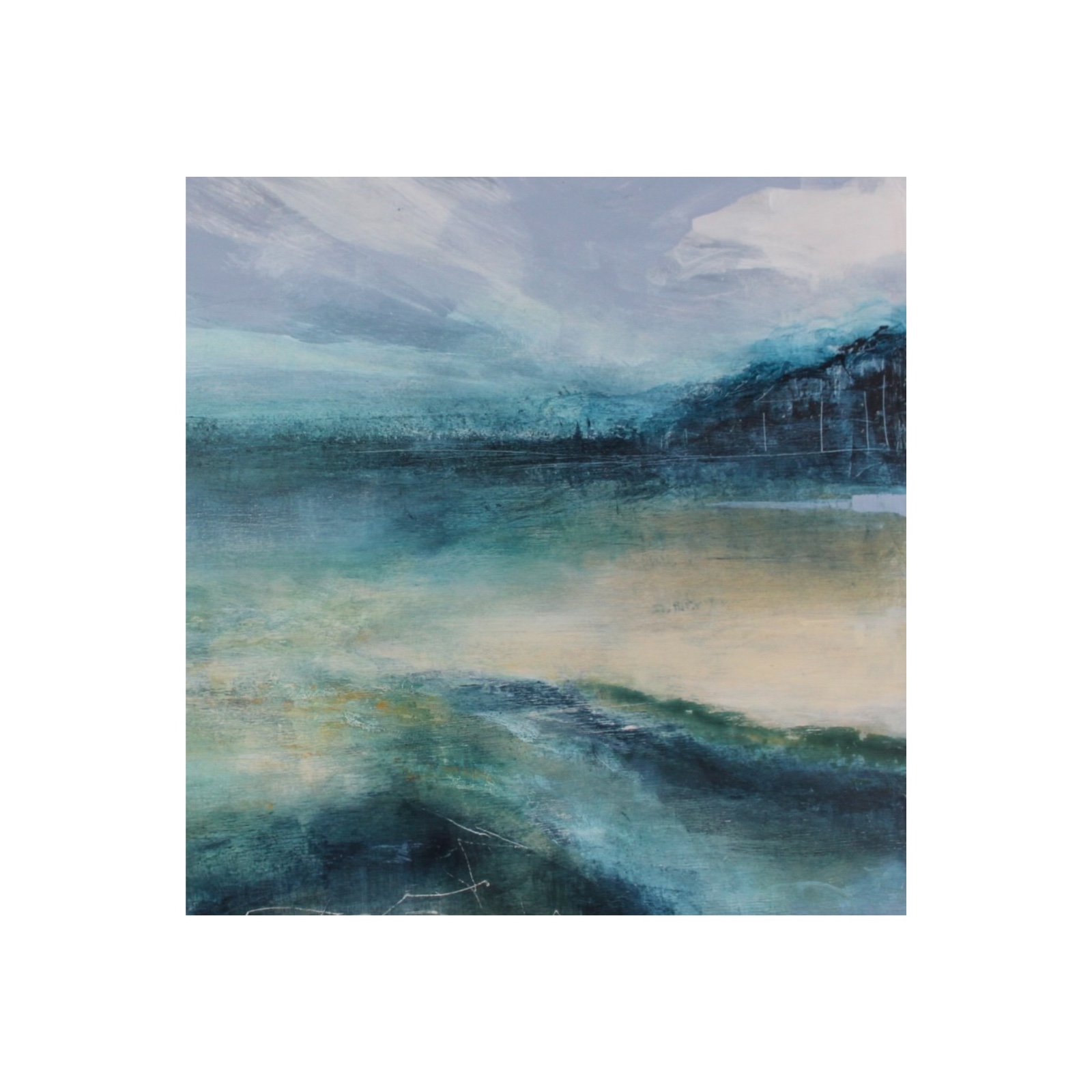 Landschapschilderij ‘Sea Breeze’ – Acryl op Hout (30x30cm) - 102468 Landschapschilderij Blauwgroen & Wit – Acryl op Hout 50x50cm – ‘Sea Breeze’