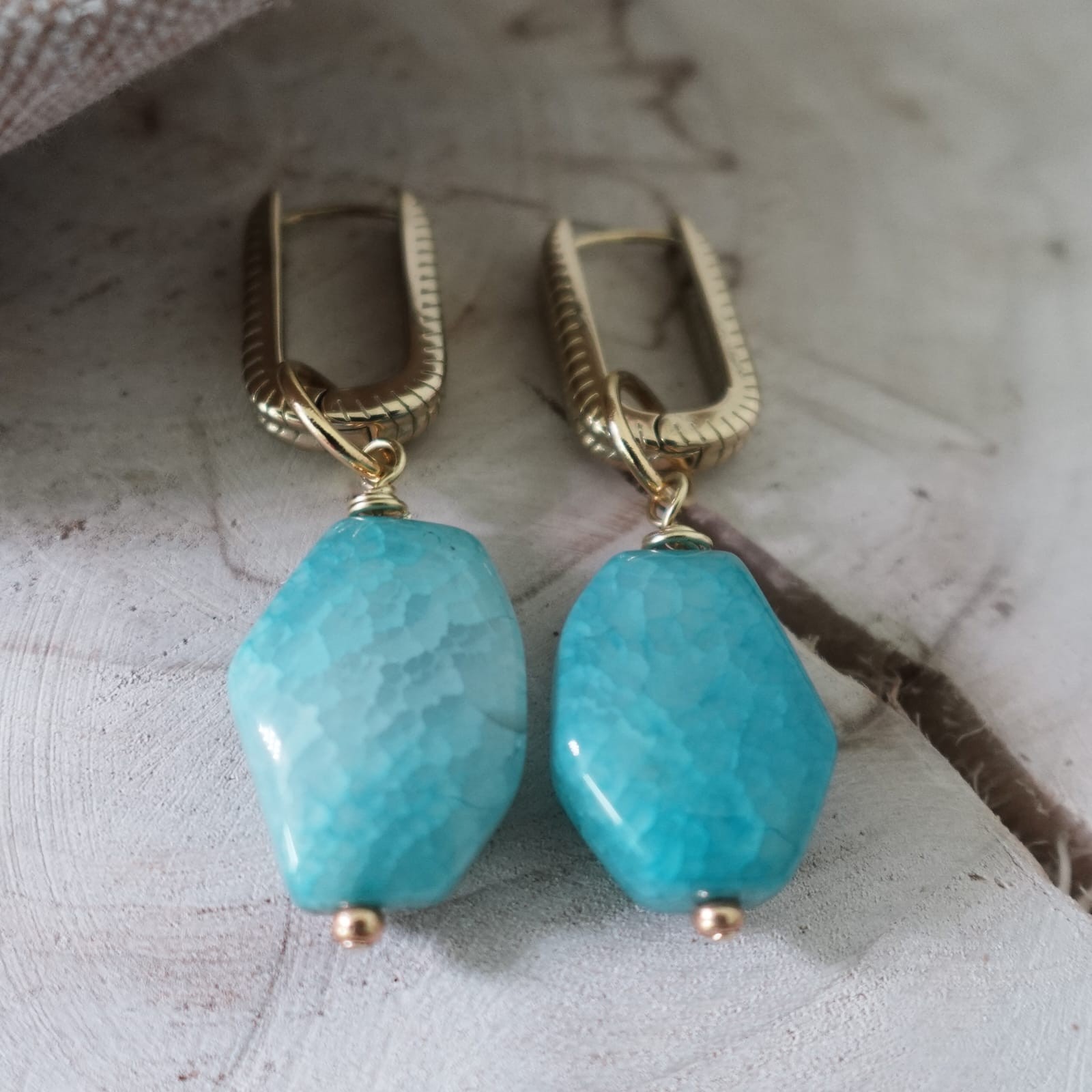 Light Blue Agate Earrings - 104175 Lichtblauwe Agaat oorbellen