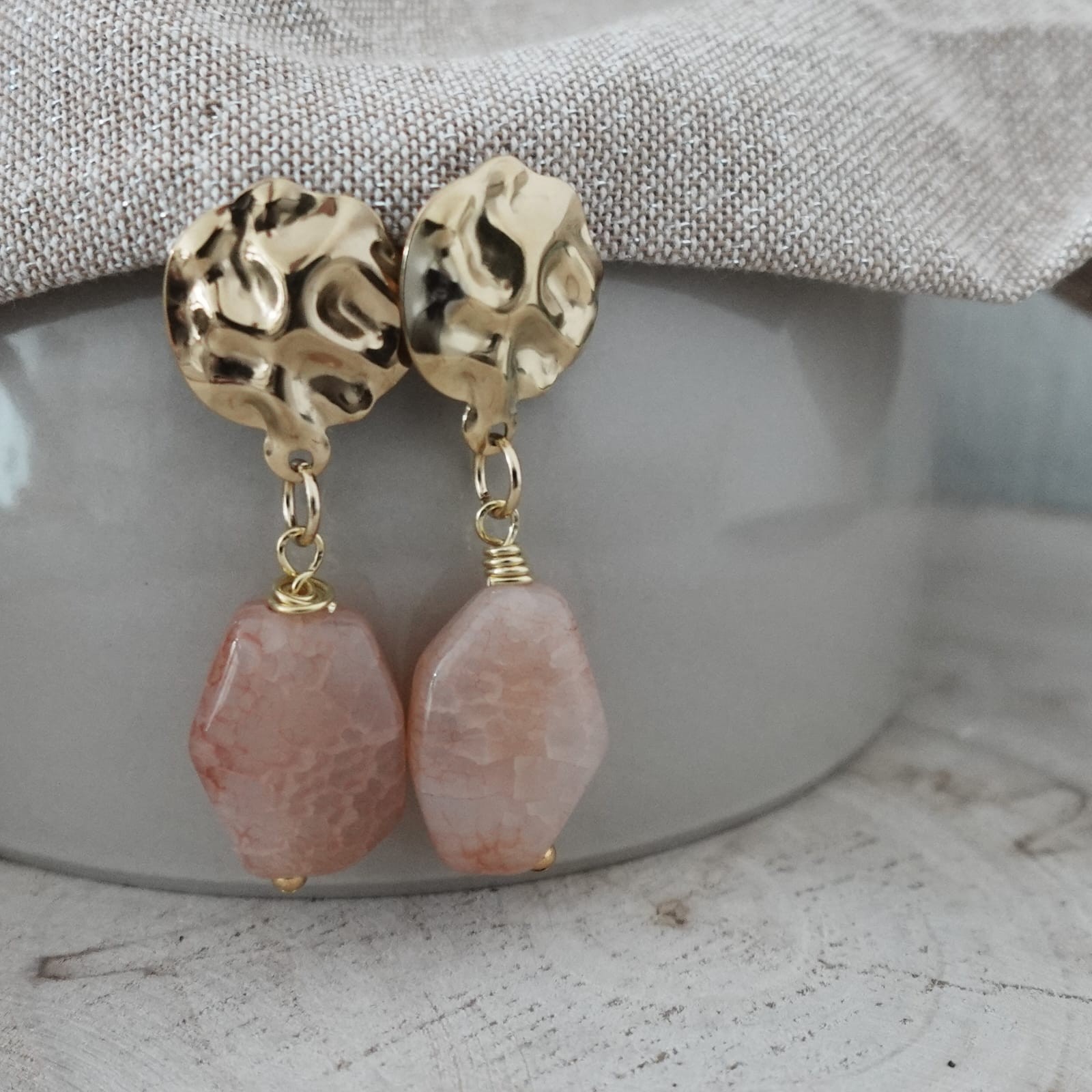 Natural Stone Agate Peachy Orange Earrings - 104166 Agaat natuurlijke steen perzik-oranje oorbellen