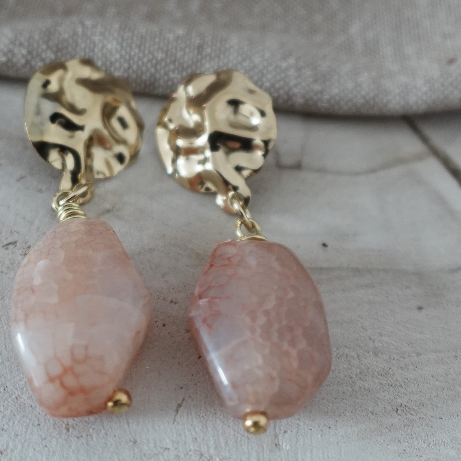 Natural Stone Agate Peachy Orange Earrings - 104169 Agaat natuurlijke steen perzik-oranje oorbellen