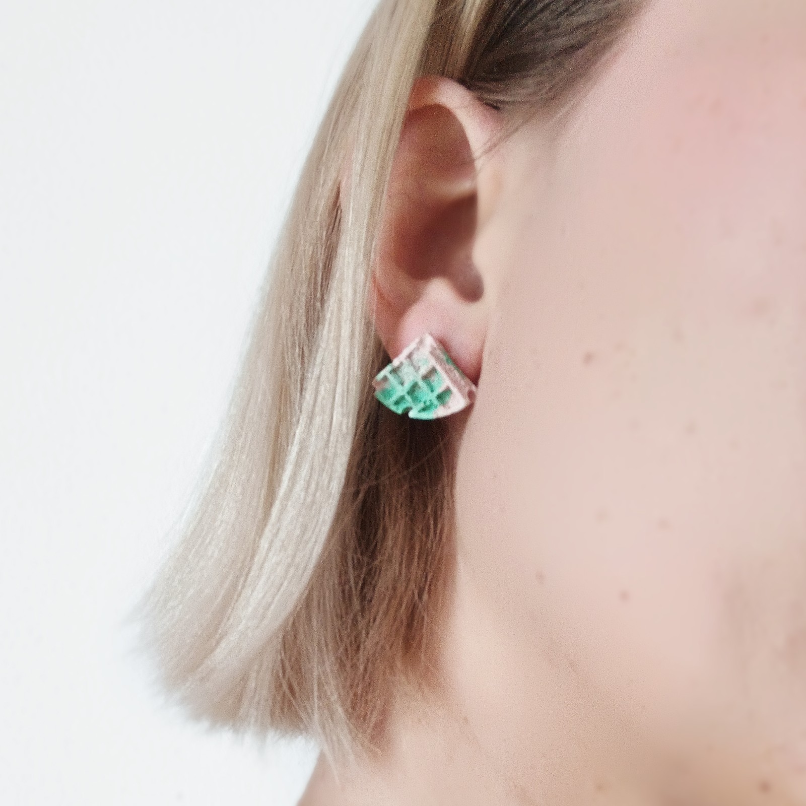 Roze en groene wafel oorbellen - 100836 Roze en groene wafel oorbellen