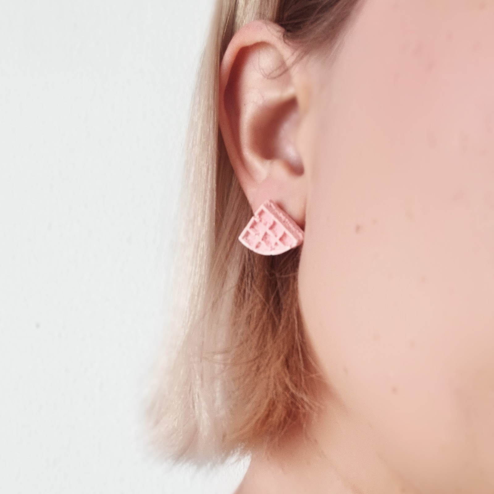 Roze en groene wafel oorbellen - 100838 Roze en groene wafel oorbellen