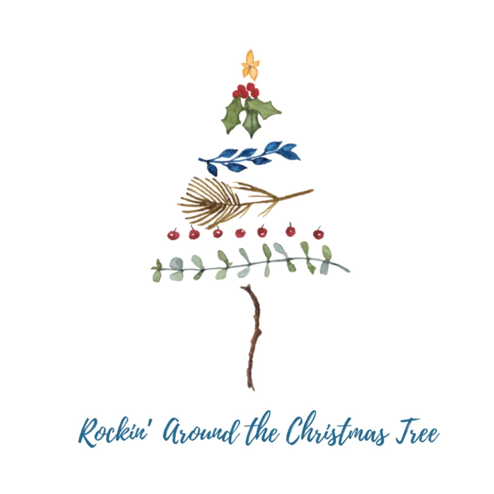 Schattig handgeschilderde kerstkaart van minimalistisch kerstboompje - Kerstboompje II