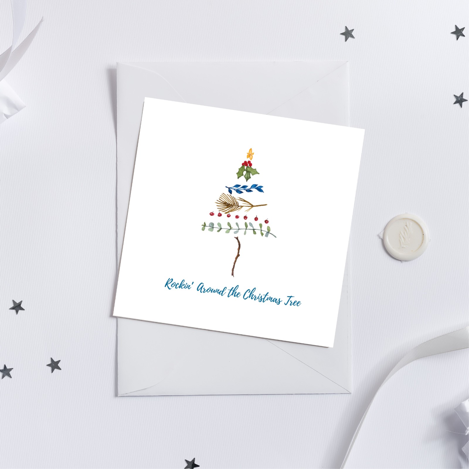 Schattig handgeschilderde kerstkaart van minimalistisch kerstboompje - Kerstboompje II