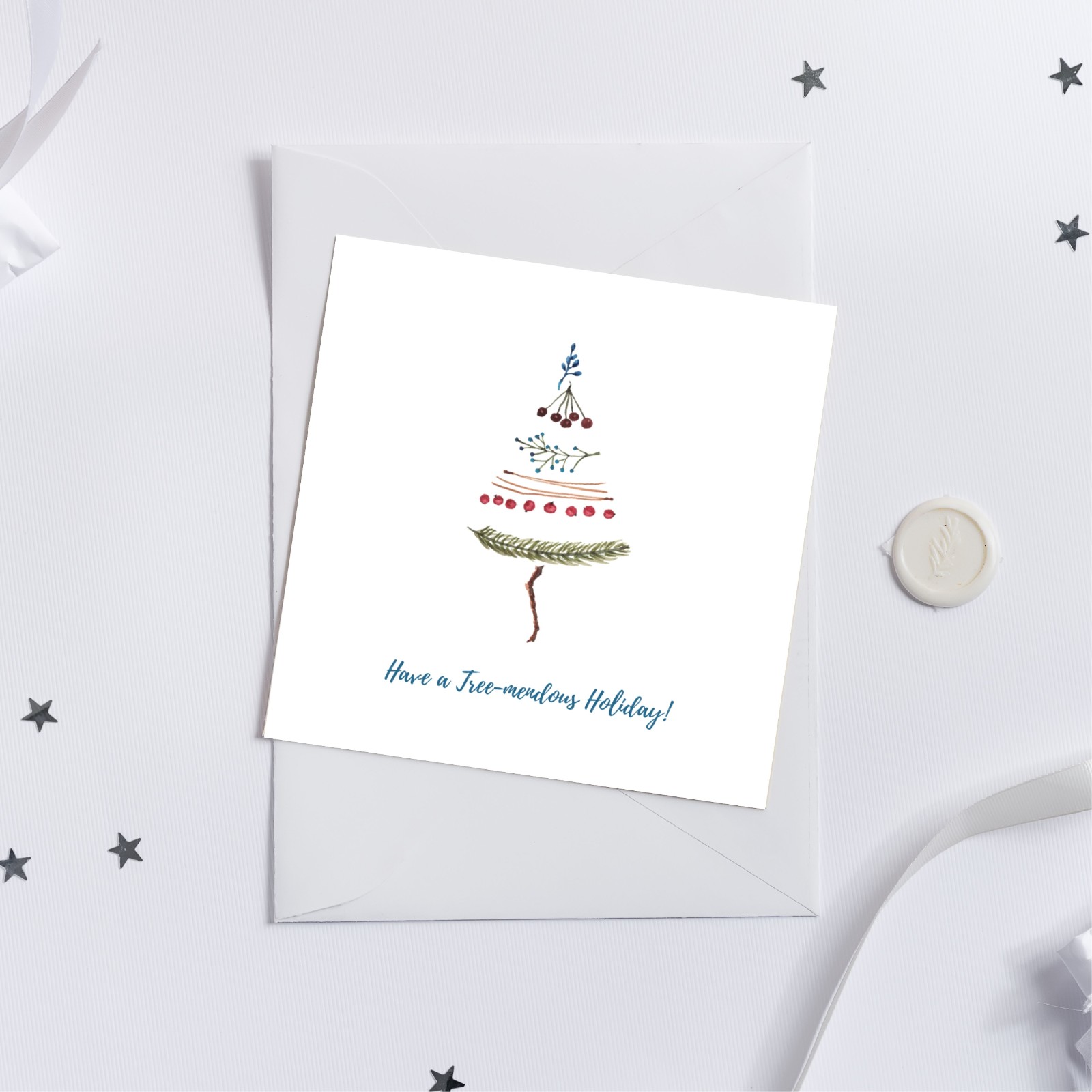 Schattige handgeschilderde kerstkaart van minimalistisch kerstboompje - Kerstboompje I