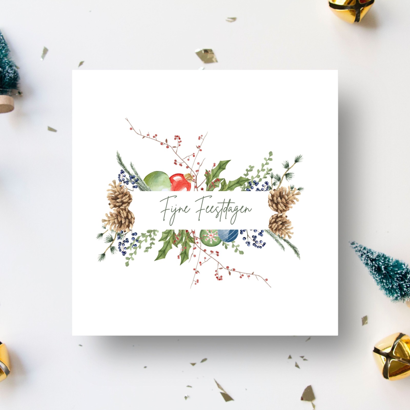 Unieke handgeschilderde botanische kerstkaart met envelop - Kerstkrans I