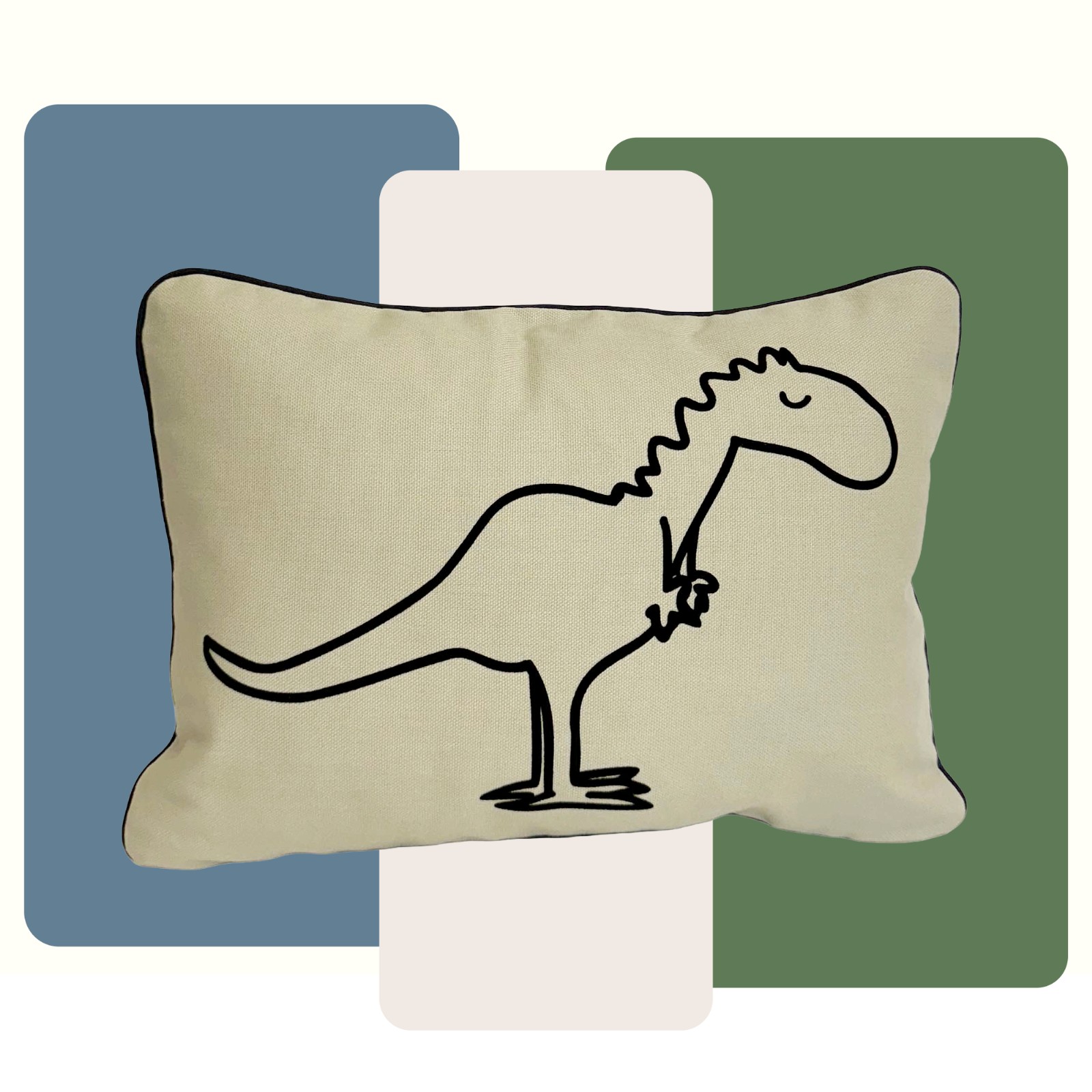 Handgemaakt kussen - Xavi de T-Rex | Olijfgroen