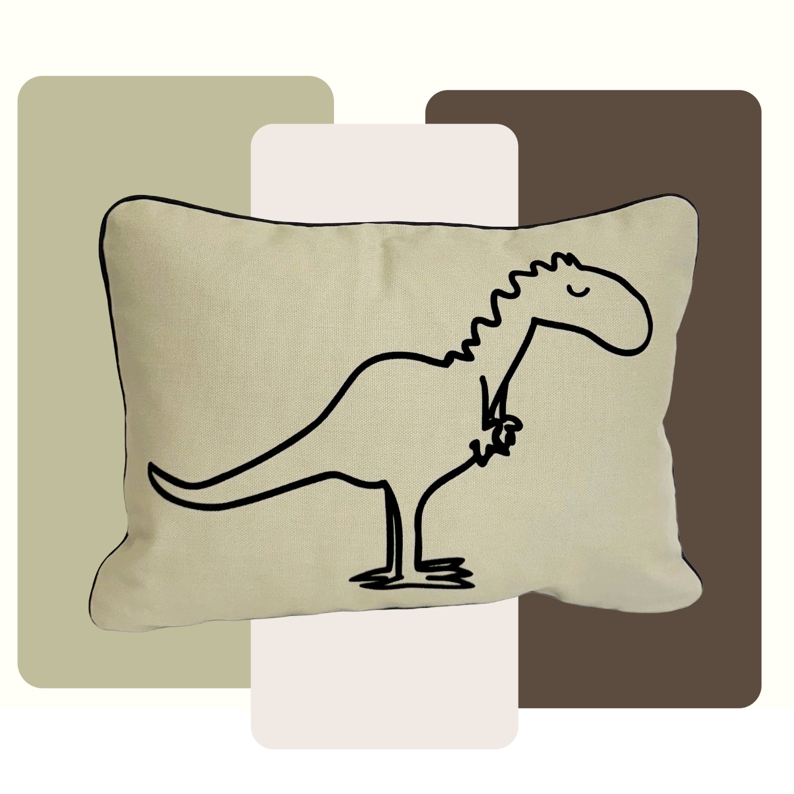 Handgemaakt kussen - Xavi de T-Rex | Olijfgroen