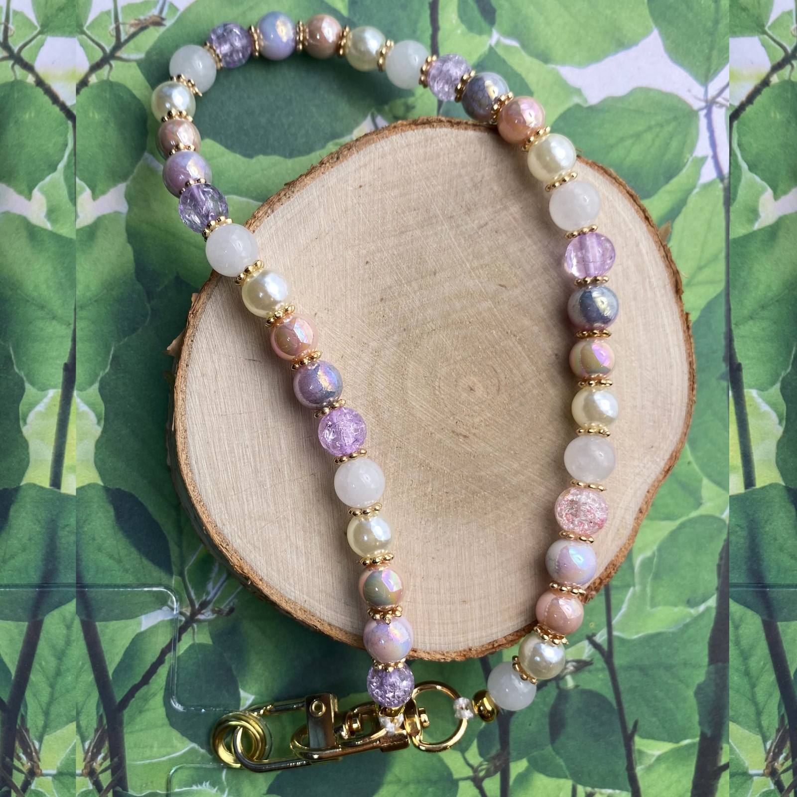 Handgemaakt telefoonkoord met kralen - HG40018