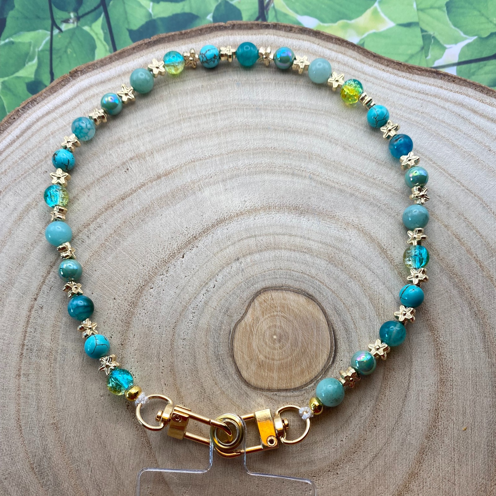 Handgemaakt telefoonkoord met kralen - HG60024