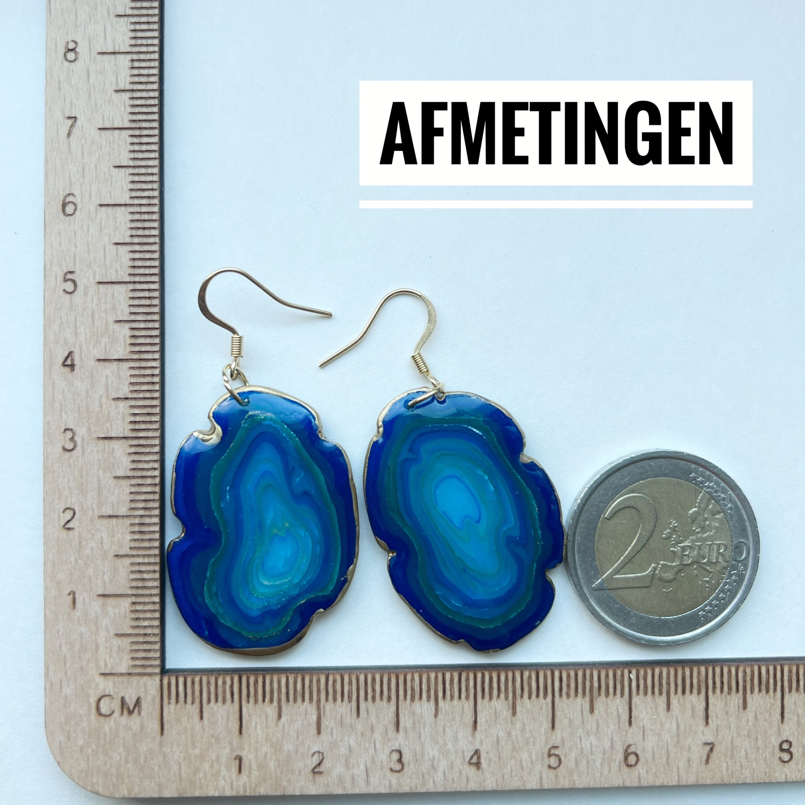 Oorbellen faux agate blauw II