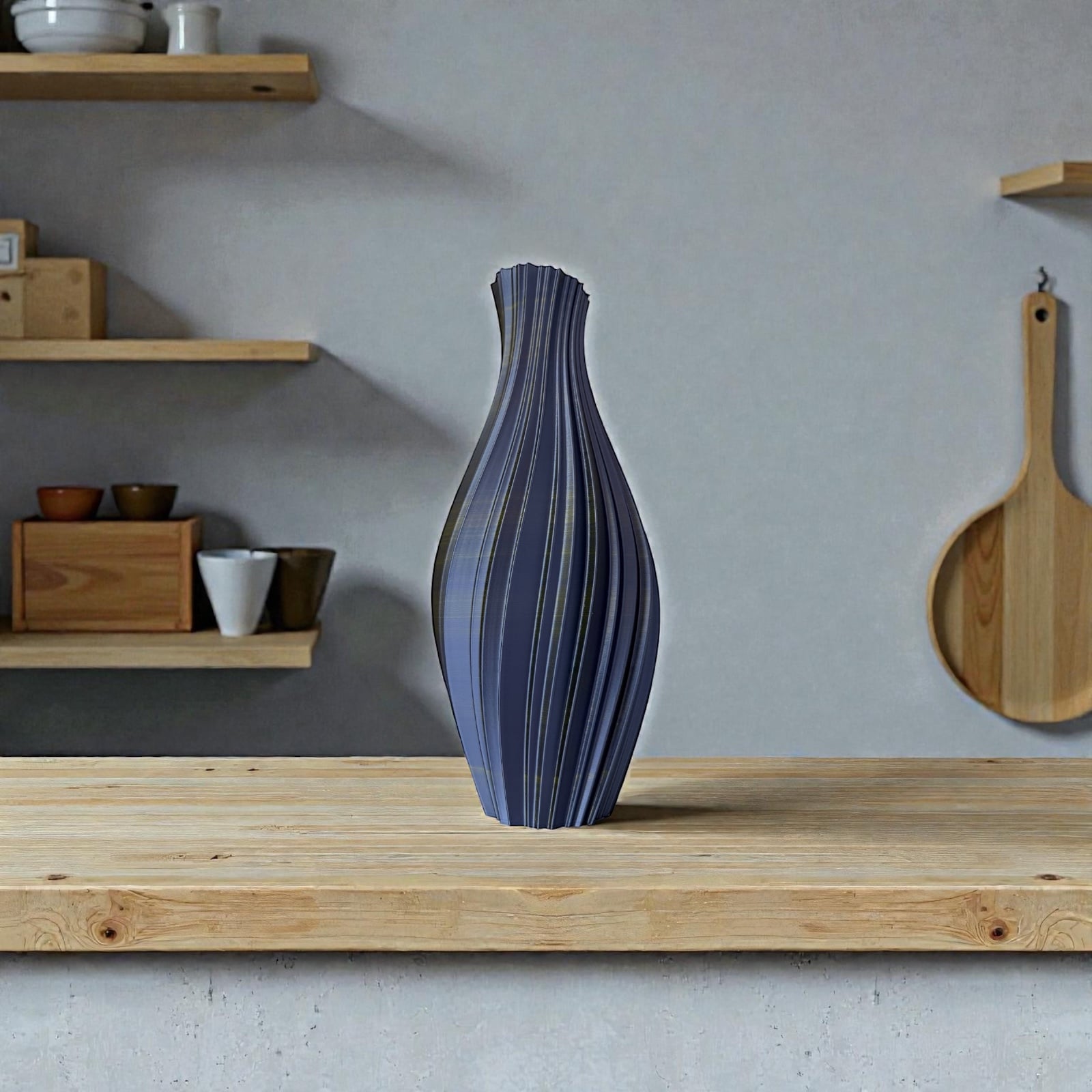 3D Vaas Olive Shadow – Silk Antraciet met Olijfgroene Gloed | 29 cm