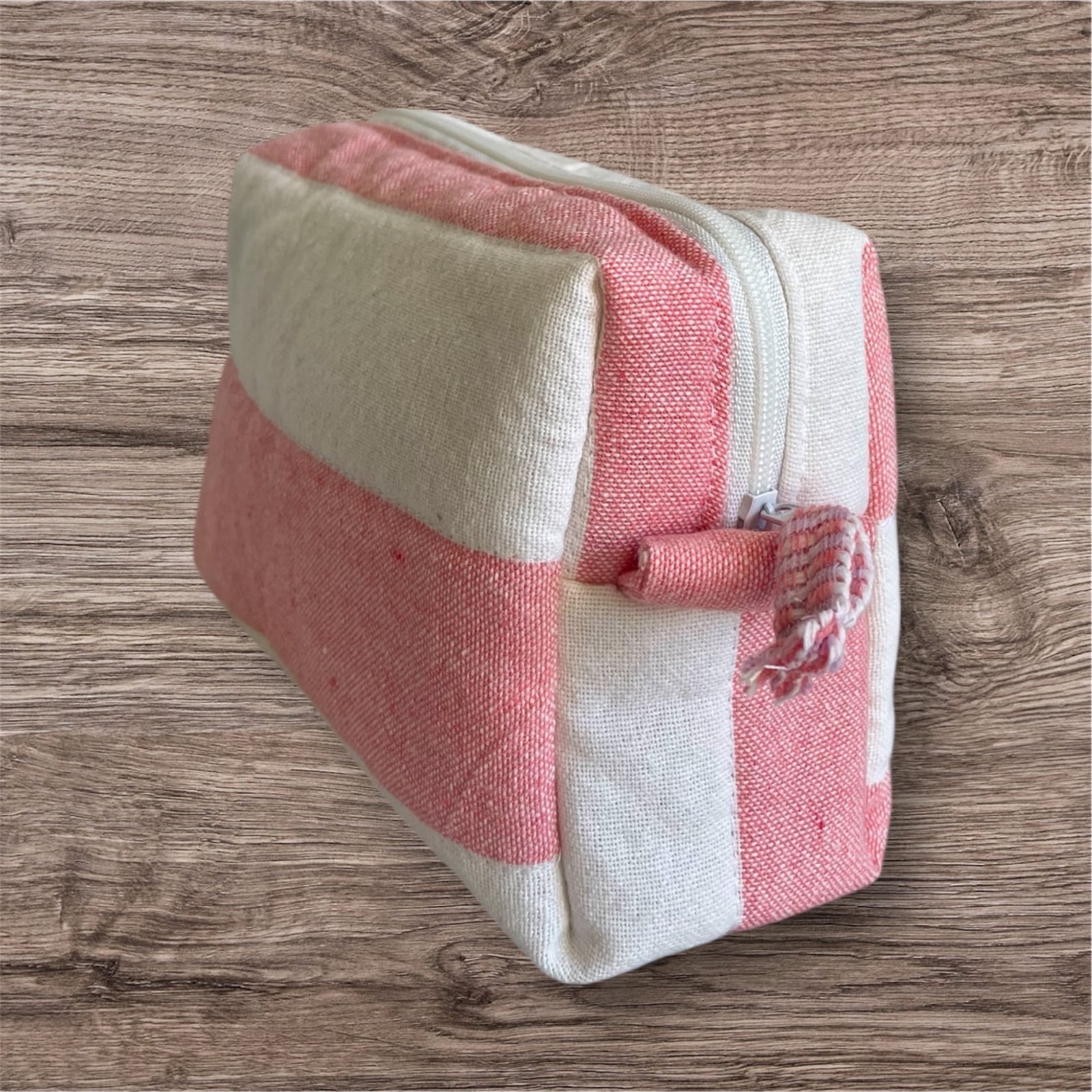 Handgemaakte make-up tas van katoen – gevoerd & gewatteerd – 4 mediterrane kleuren