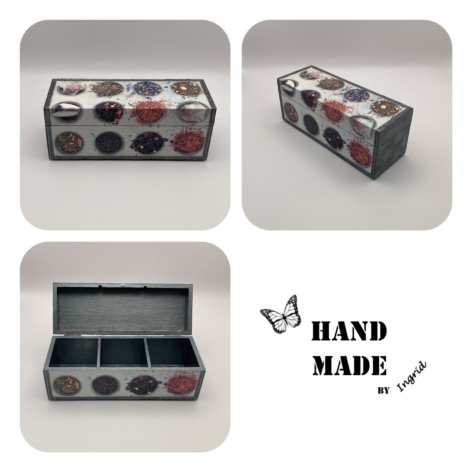 Handgedecoreerd bamboe theekistje “Industrieel”