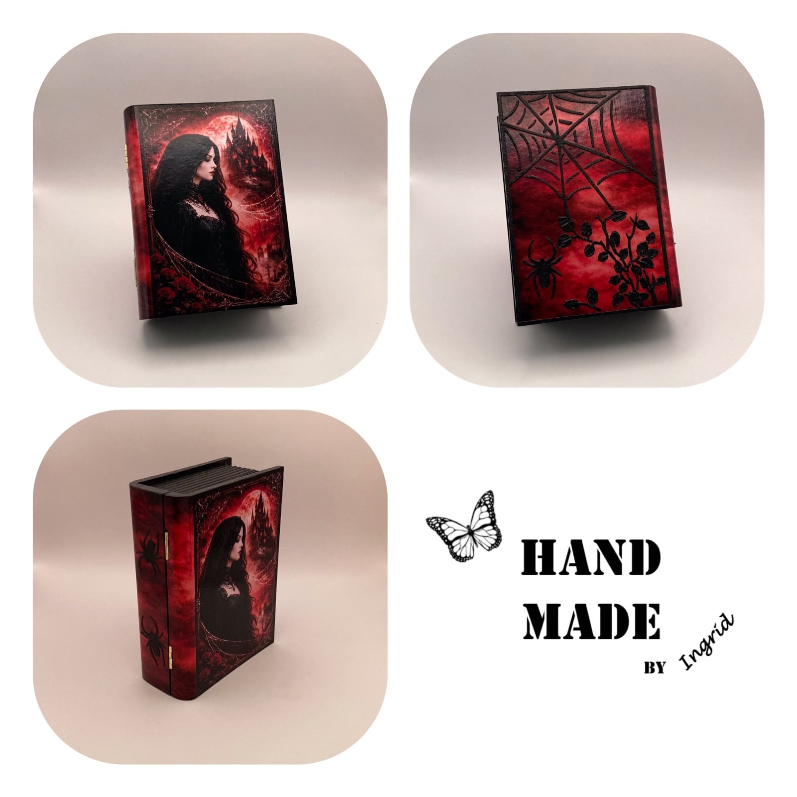 Handgedecoreerd houten kistje in boekvorm ‘Gothic’