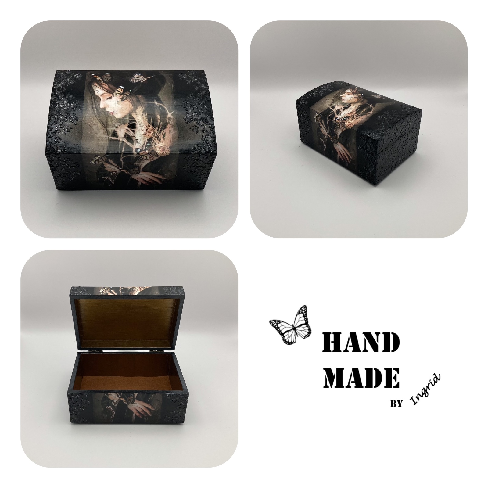 Handgedecoreerde bamboe sieradendoos ‘Silent Wings’