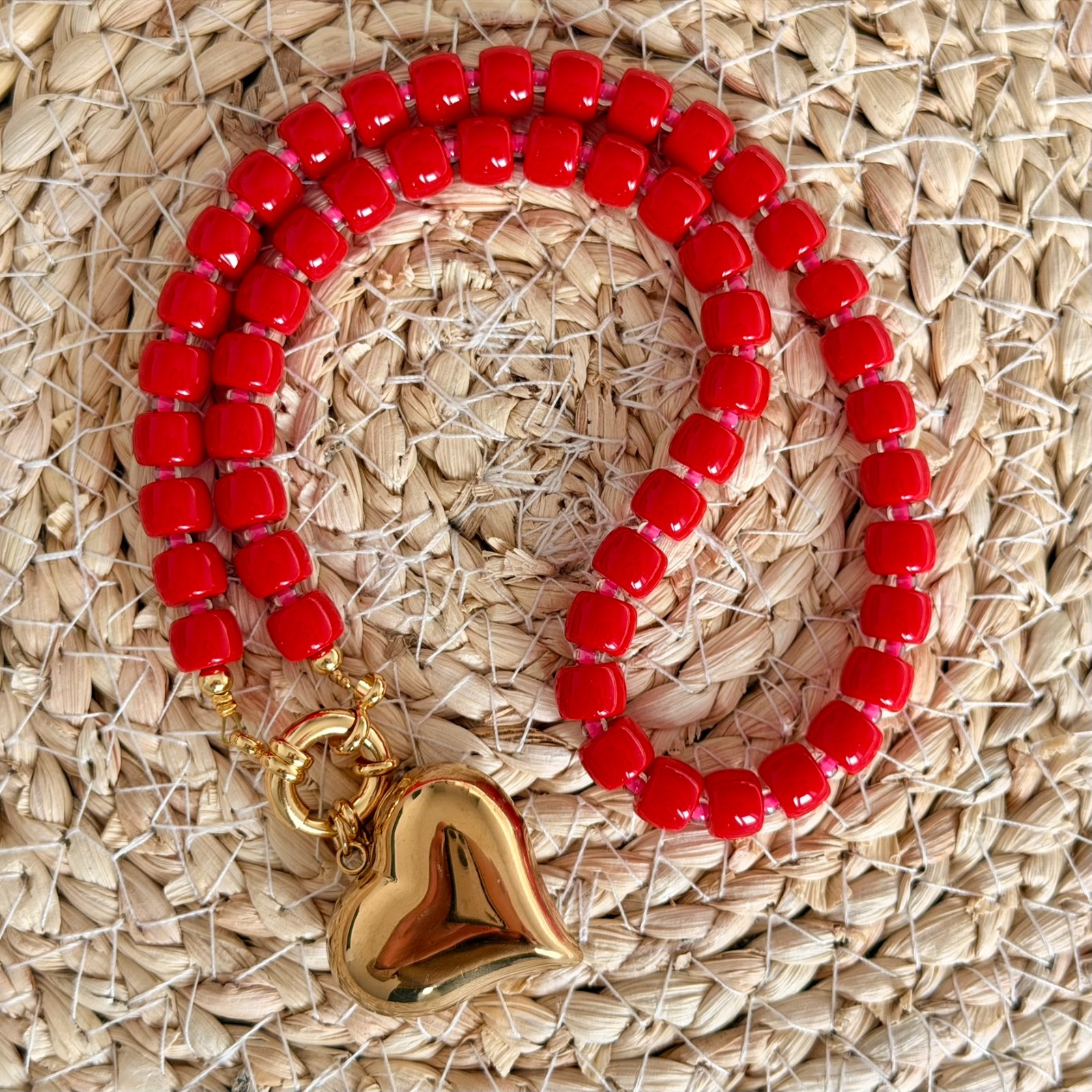 Rondelle kristallen kralen ketting met groot hart - 113876 Rondelle kristallen kralen ketting met groot hart