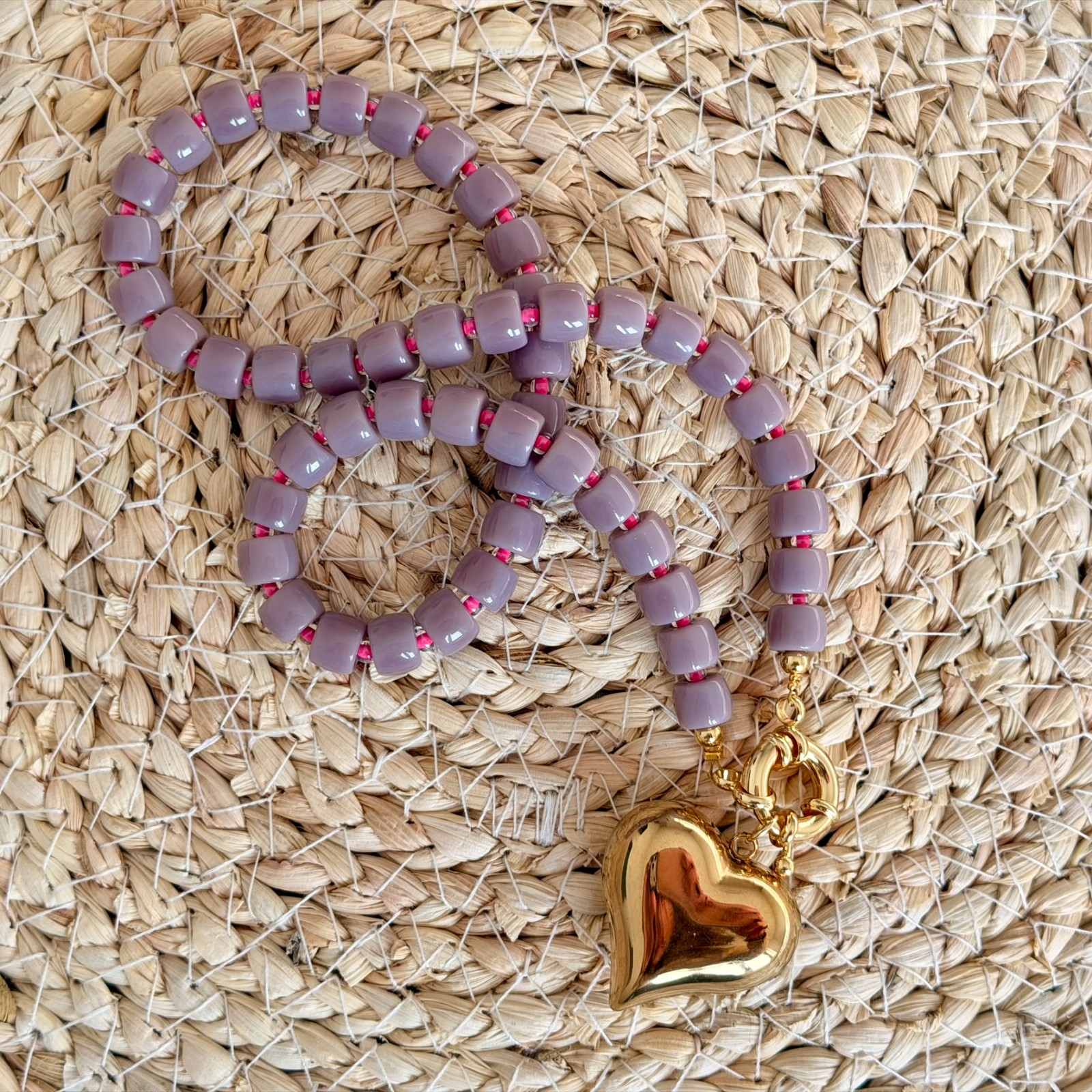 Rondelle kristallen kralen ketting met groot hart - 113877 Rondelle kristallen kralen ketting met groot hart