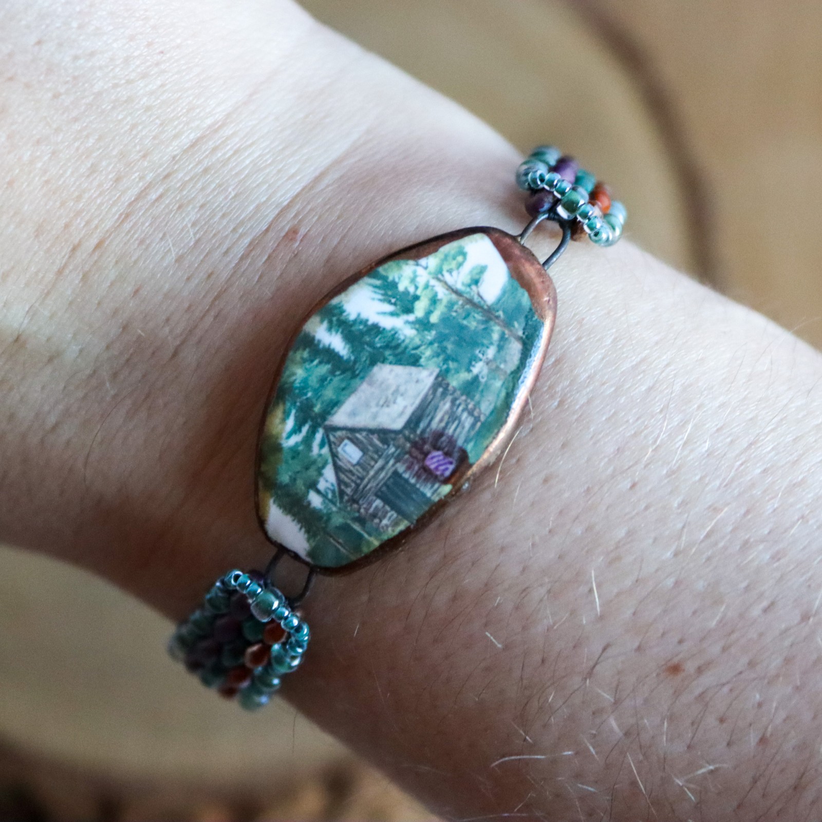 Rust & Natuur, berghut armband met keramiek focal - 118138 Rust & Natuur, berghut armband met keramiek focal