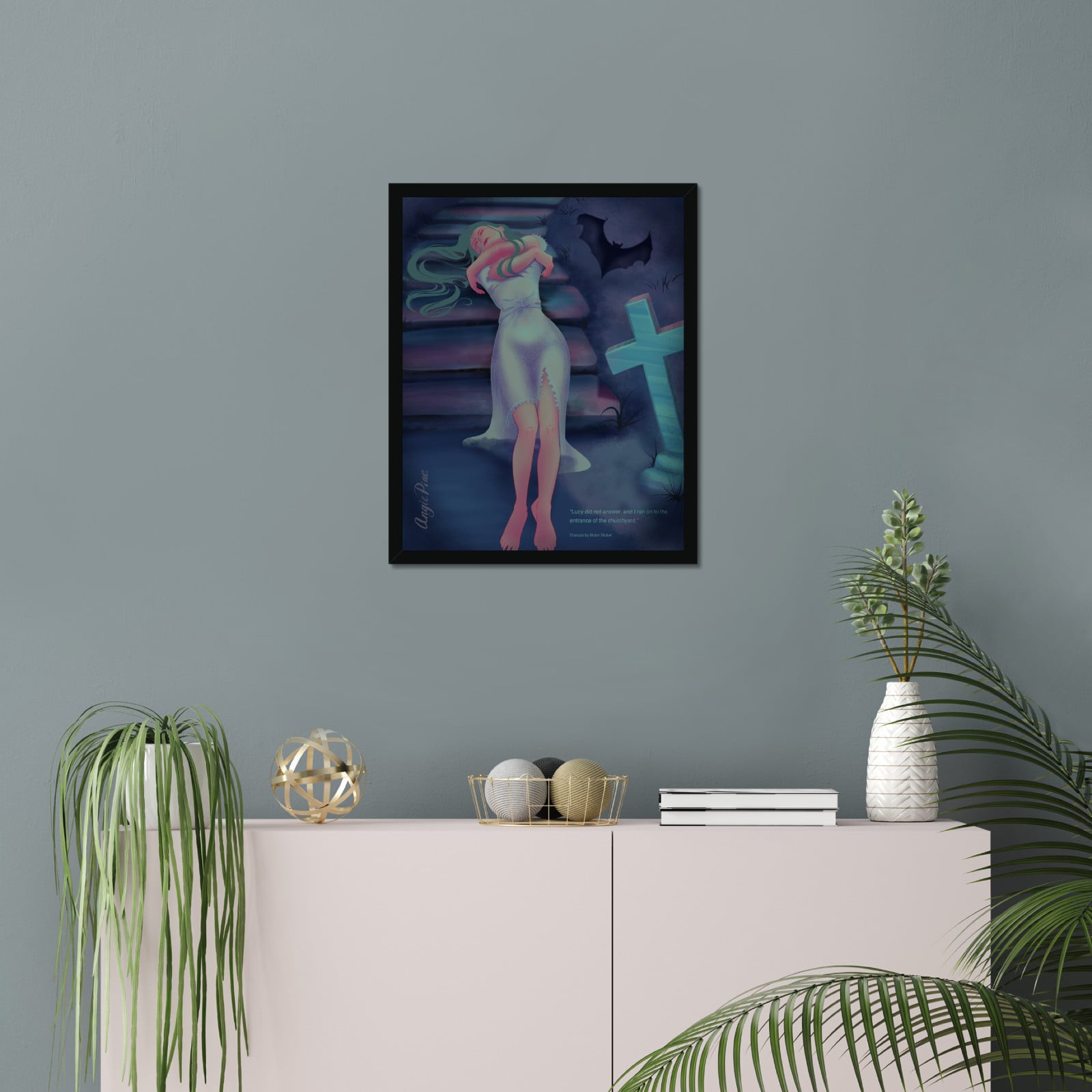 Dracula geïnspireerd kunst print 40 x 50 cm, gotische horror muurdec… - 124169 Dracula geïnspireerd kunst print 40 x 50 cm, gotische horror muurdecoratie, scène van een vampier begraafplaats, literaire poster