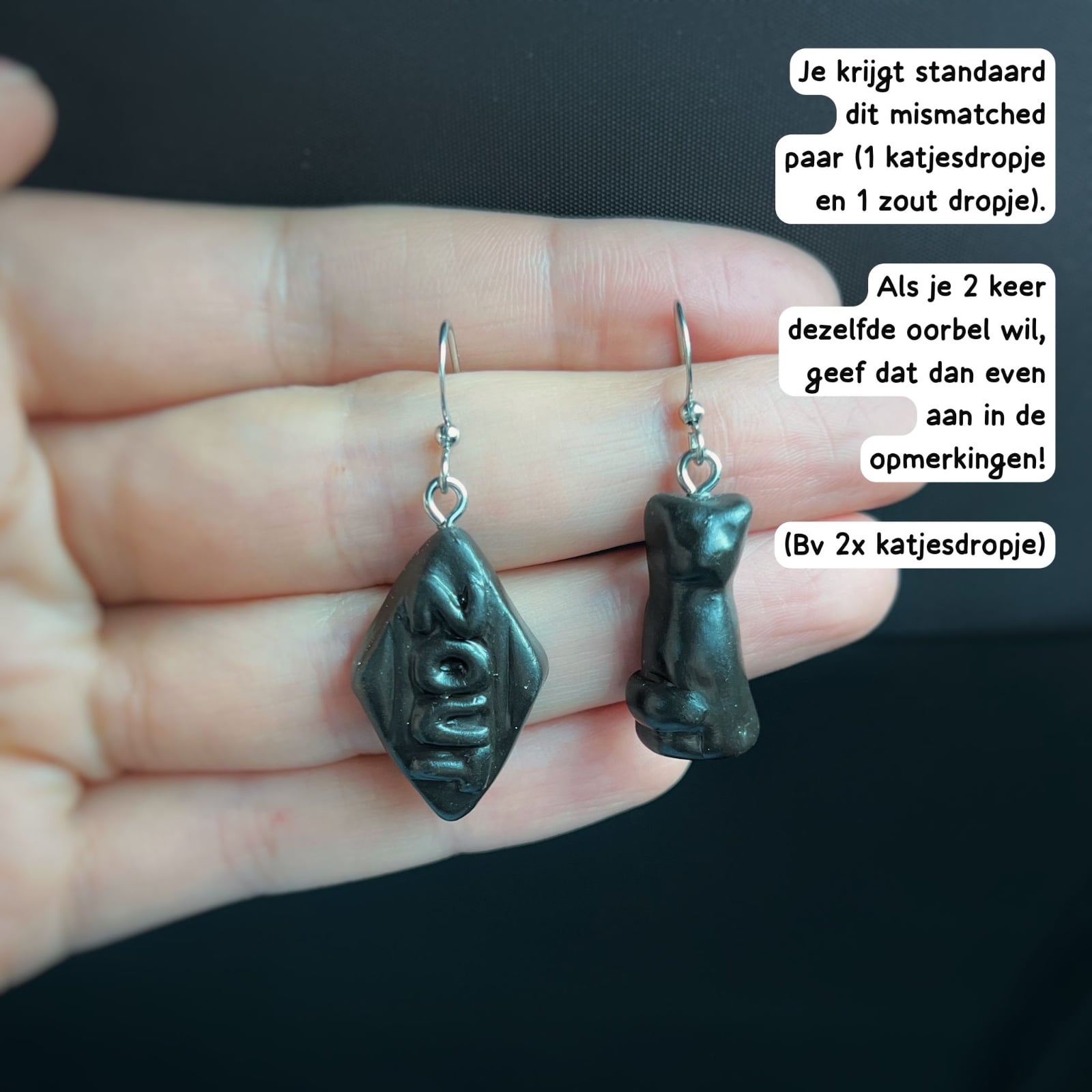 Dropjes oorbellen mismatched